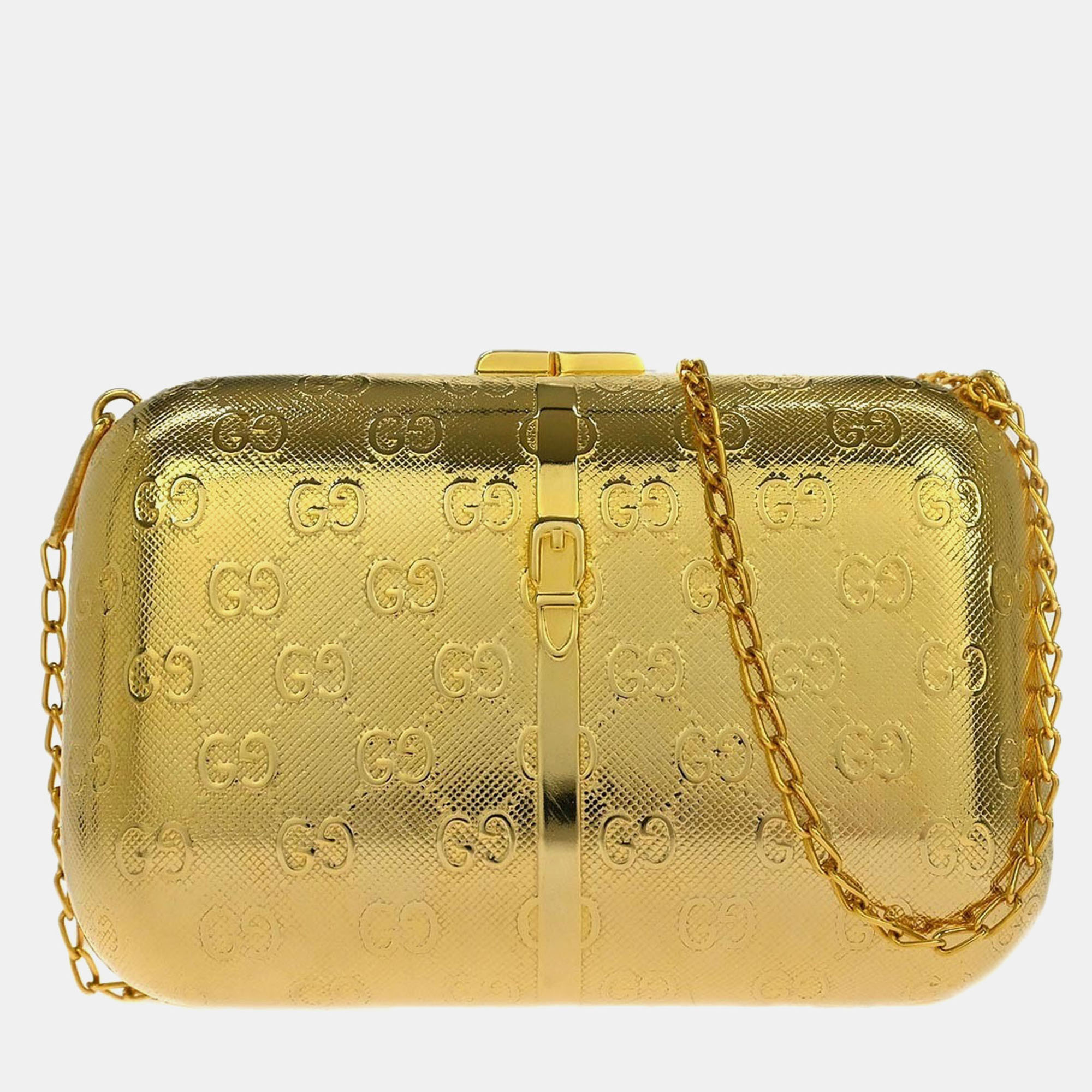 

Gucci Gold Metal Gg Pouch Chain Shoulder Bag