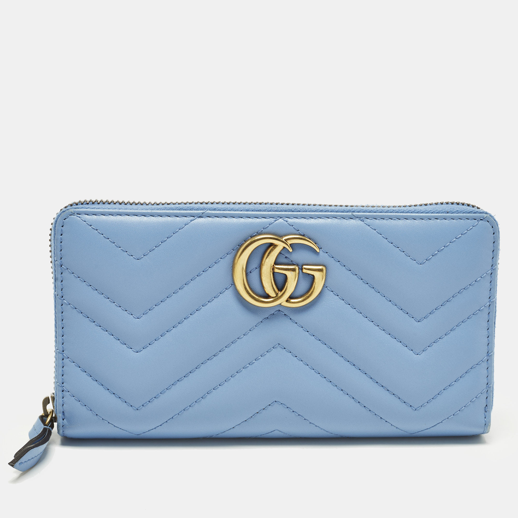 

Gucci GG Marmont Blue Matelasse Leather Zip Around Wallet