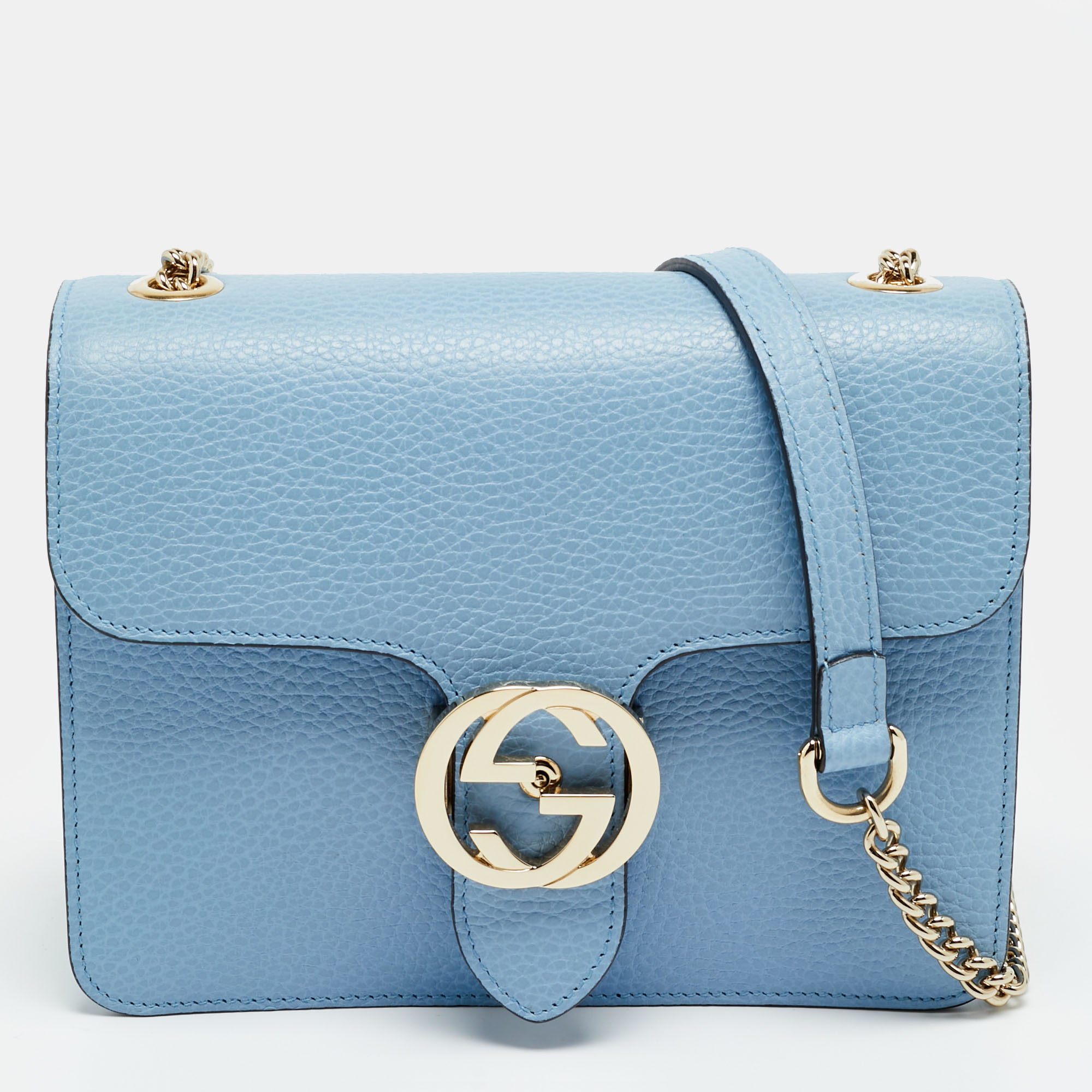 

Gucci Dollar Interlocking G Small Light Blue Leather Shoulder Bag