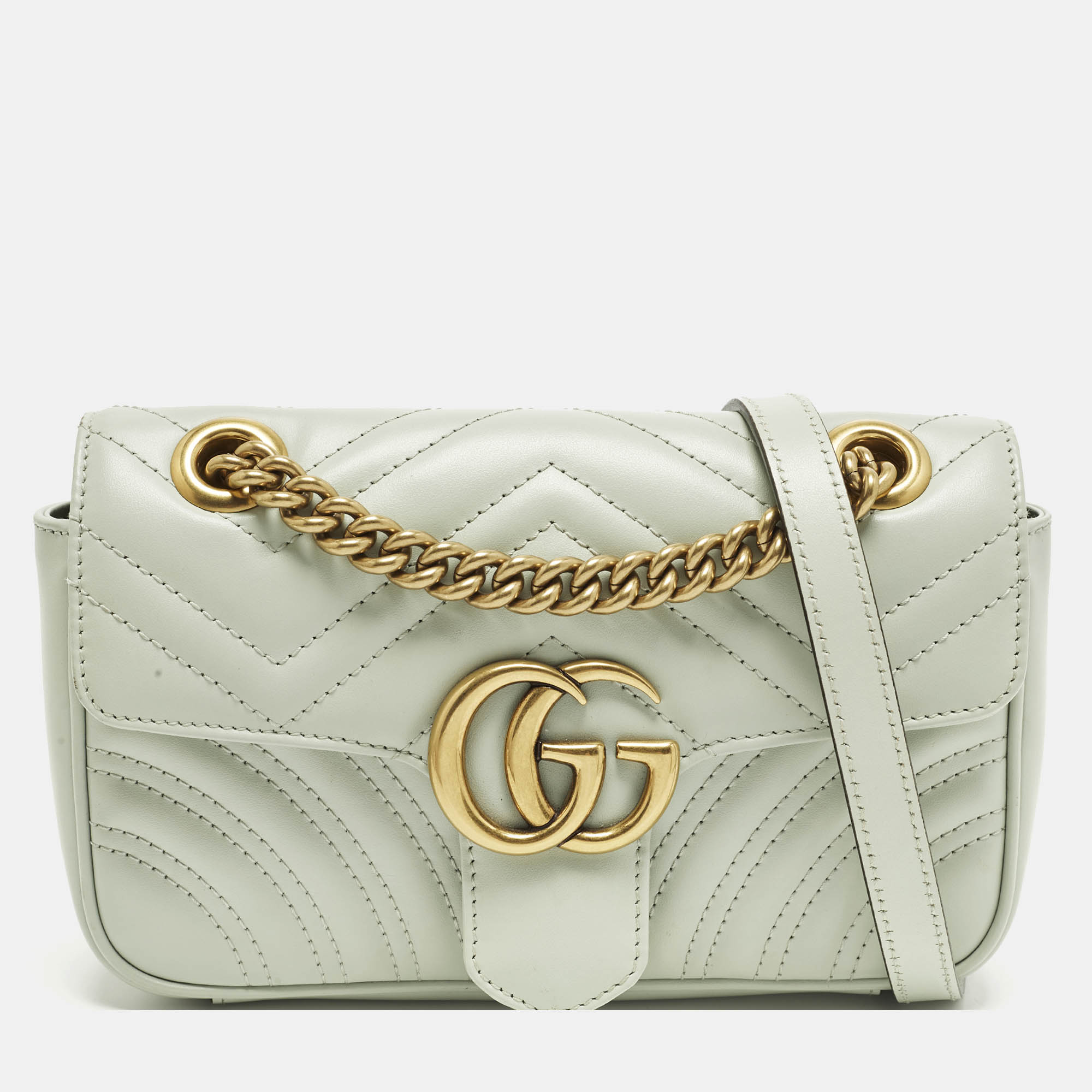 

Gucci GG Marmont Flap Mini Light Green Matelassé Leather Shoulder Bag