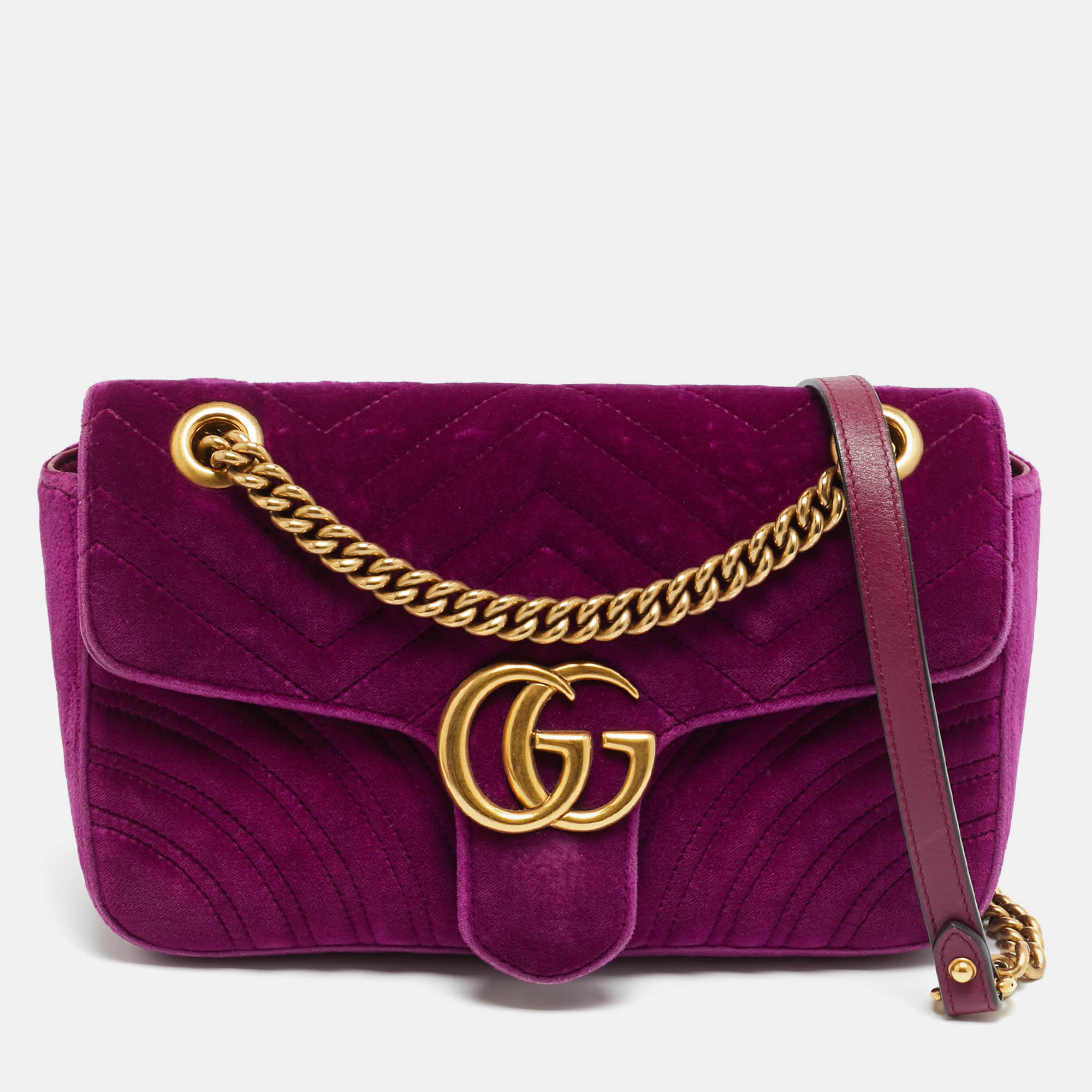 

Gucci GG Marmont Flap Small Purple Matelasse Velvet Shoulder Bag