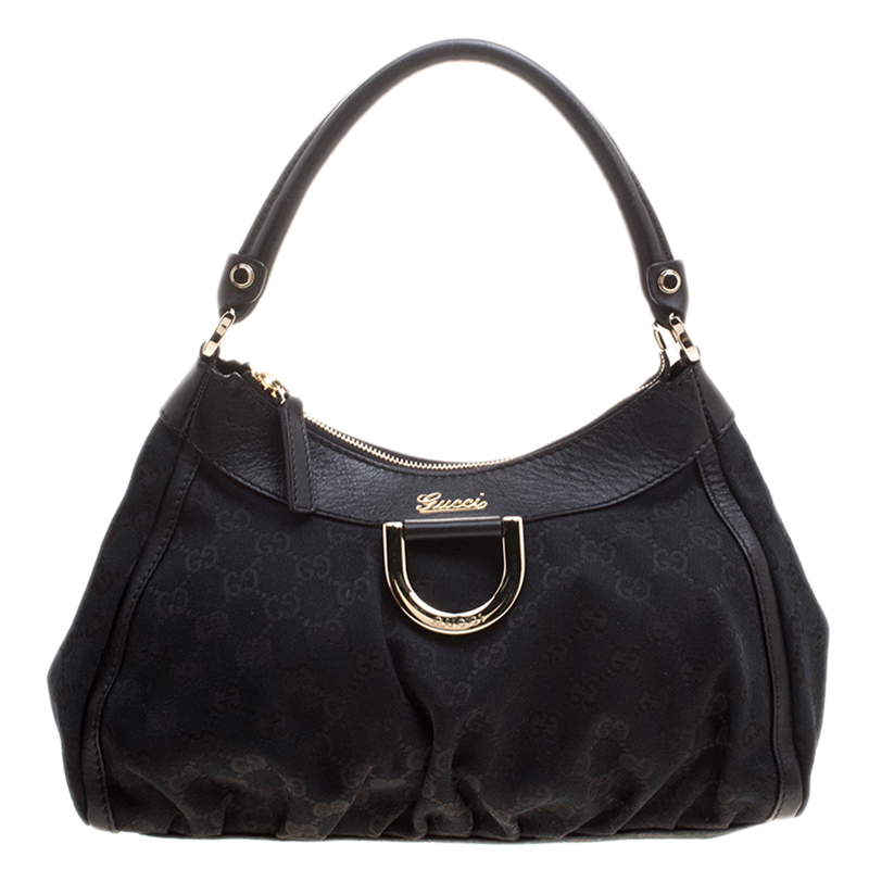 مملوكة مسبقًا Gucci Black GG Canvas Small D Ring Hobo