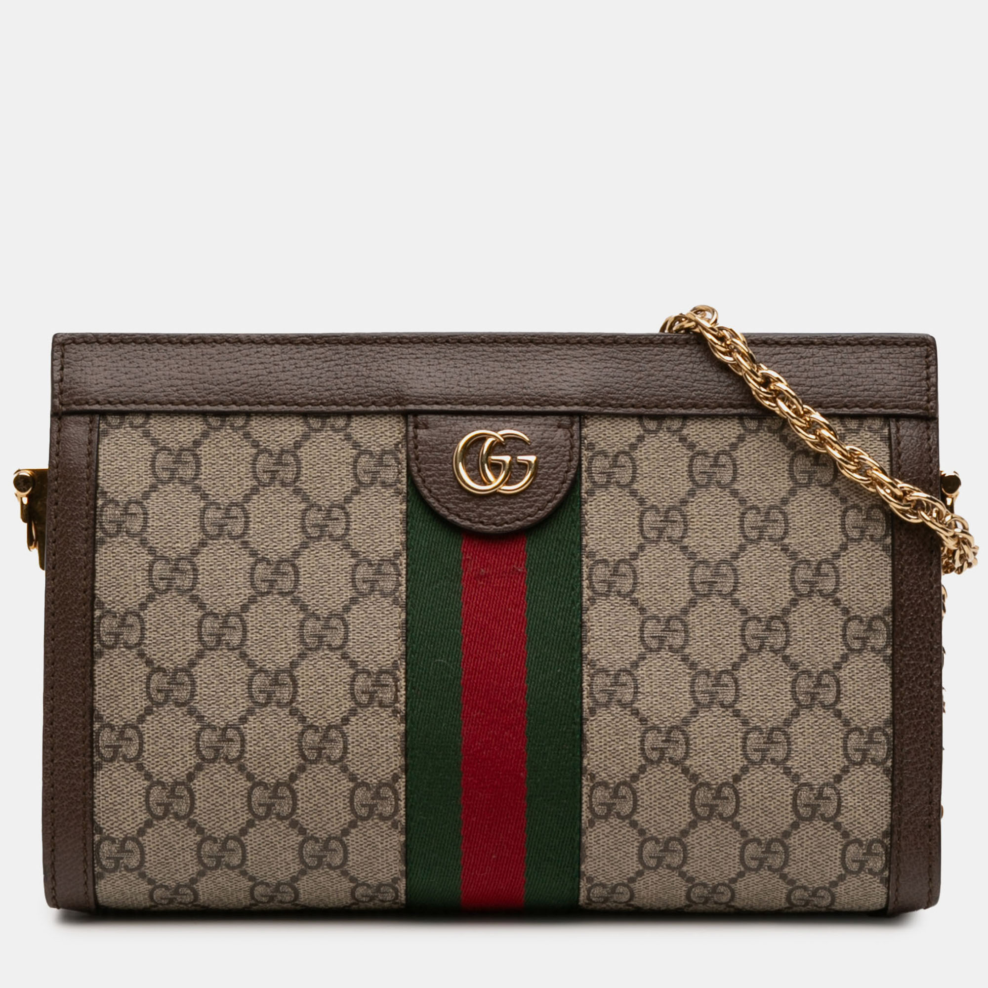 

Gucci Brown Small GG Supreme Web Ophidia Chain Crossbody