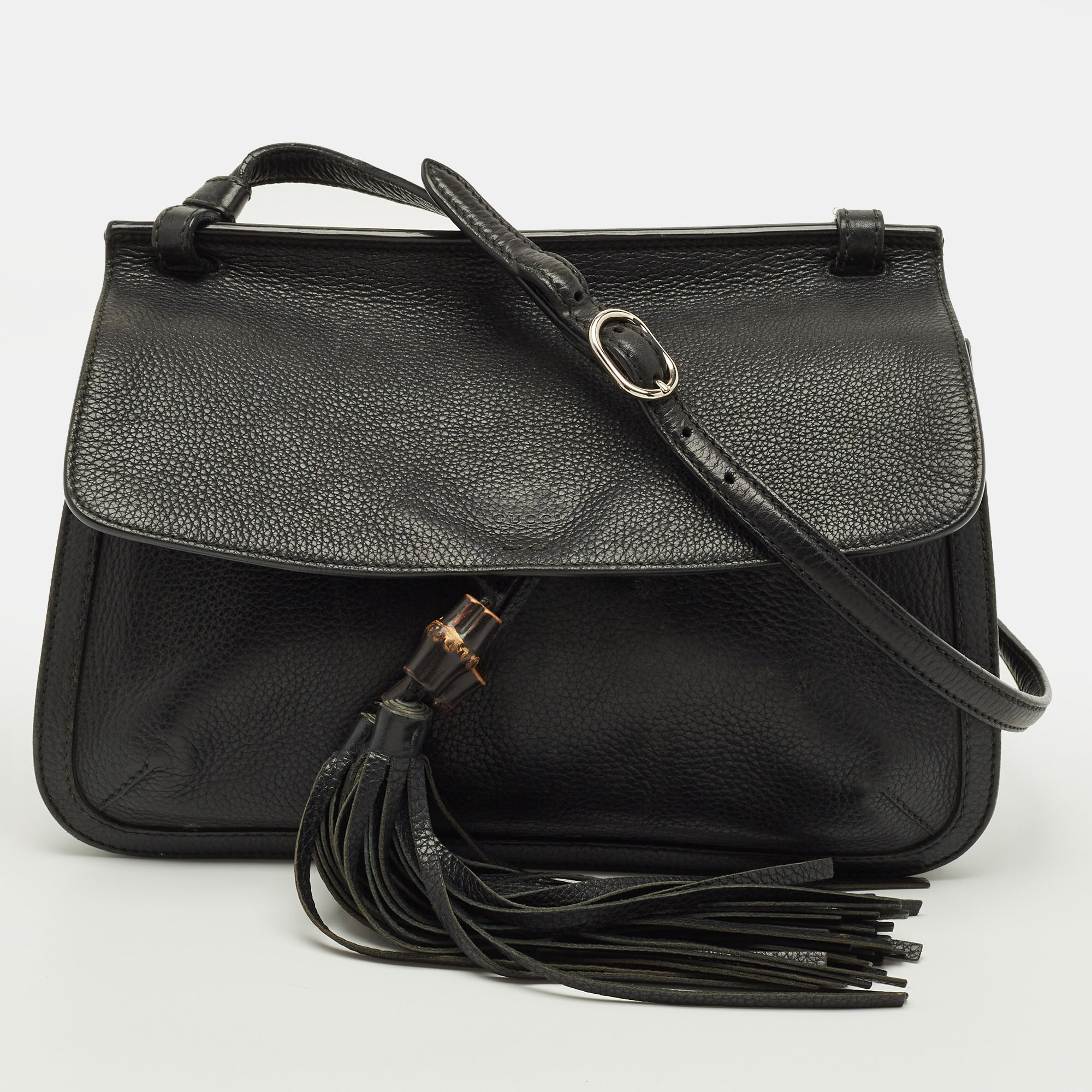 

Gucci Bamboo Daily Tassel Black Leather Shoulder Bag