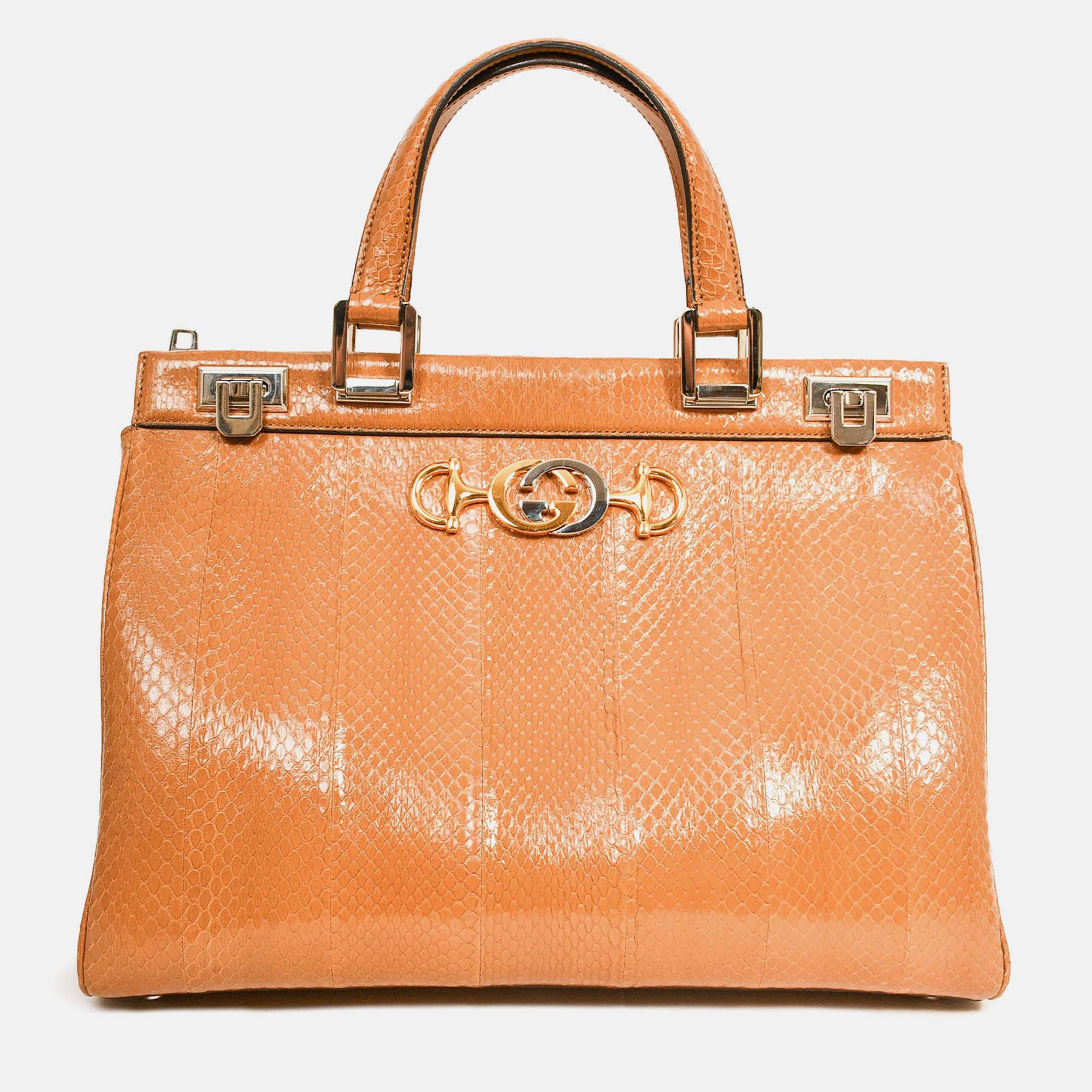 

Gucci Brown Grained Leather Interlocking G Horsebit Zumi Medium Tote with Strap