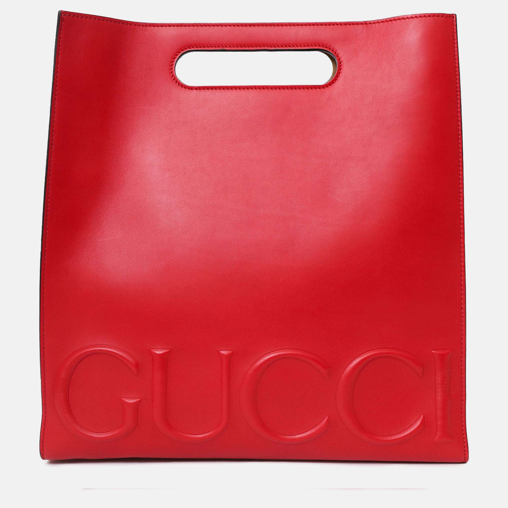 

Gucci Red Leather  Tote Bag with Strap
