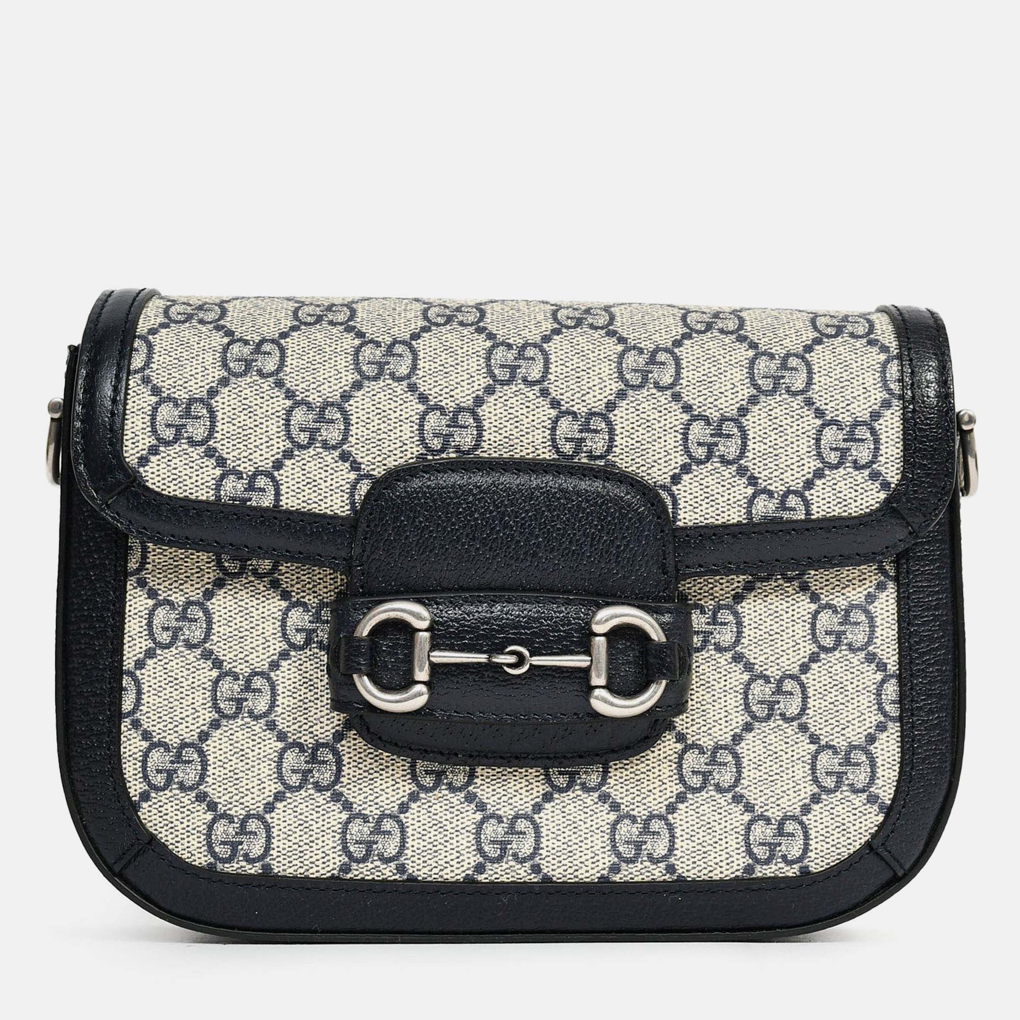 

Gucci Navy GG Monogram 'Horsebit 1955' Small Shoulder Bag, Navy blue
