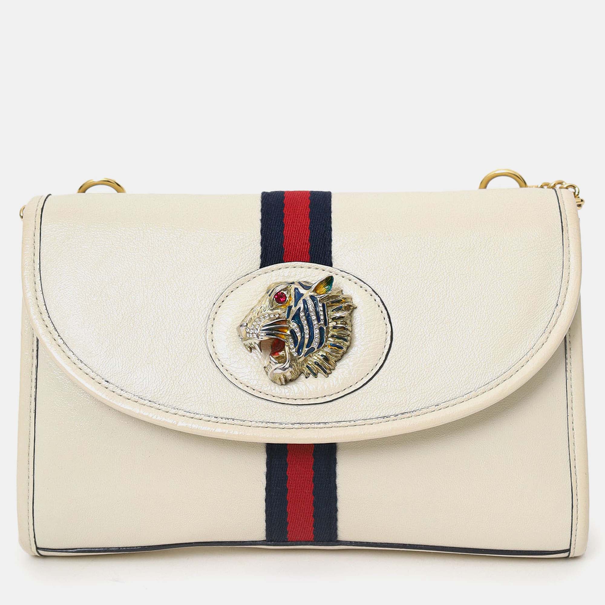 

Gucci White Leather Small Sylvie Web Rajah Chain Bag With Extra Robe Strap