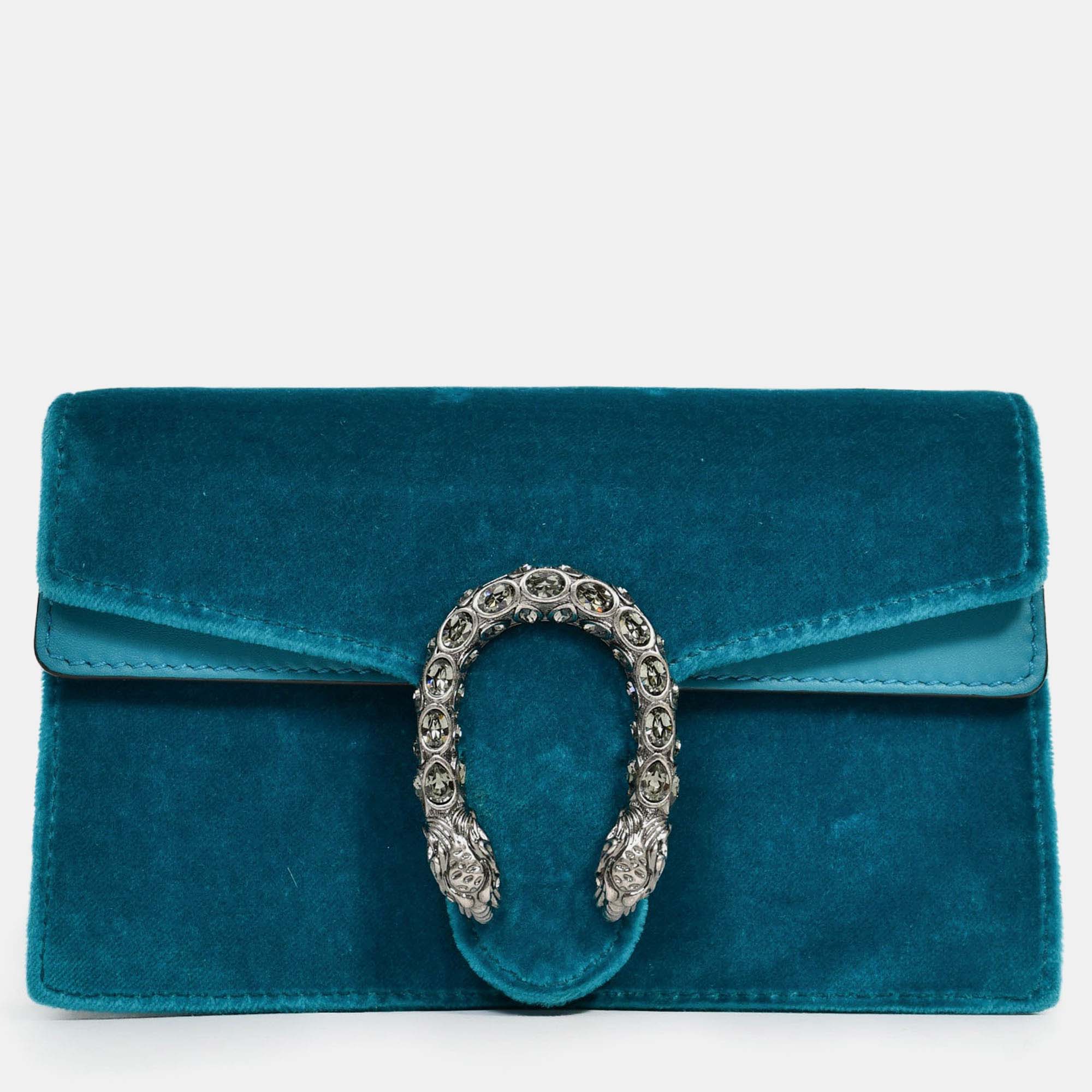 

Gucci Teal Velvet Super Mini Dionysus Crossbody, Blue