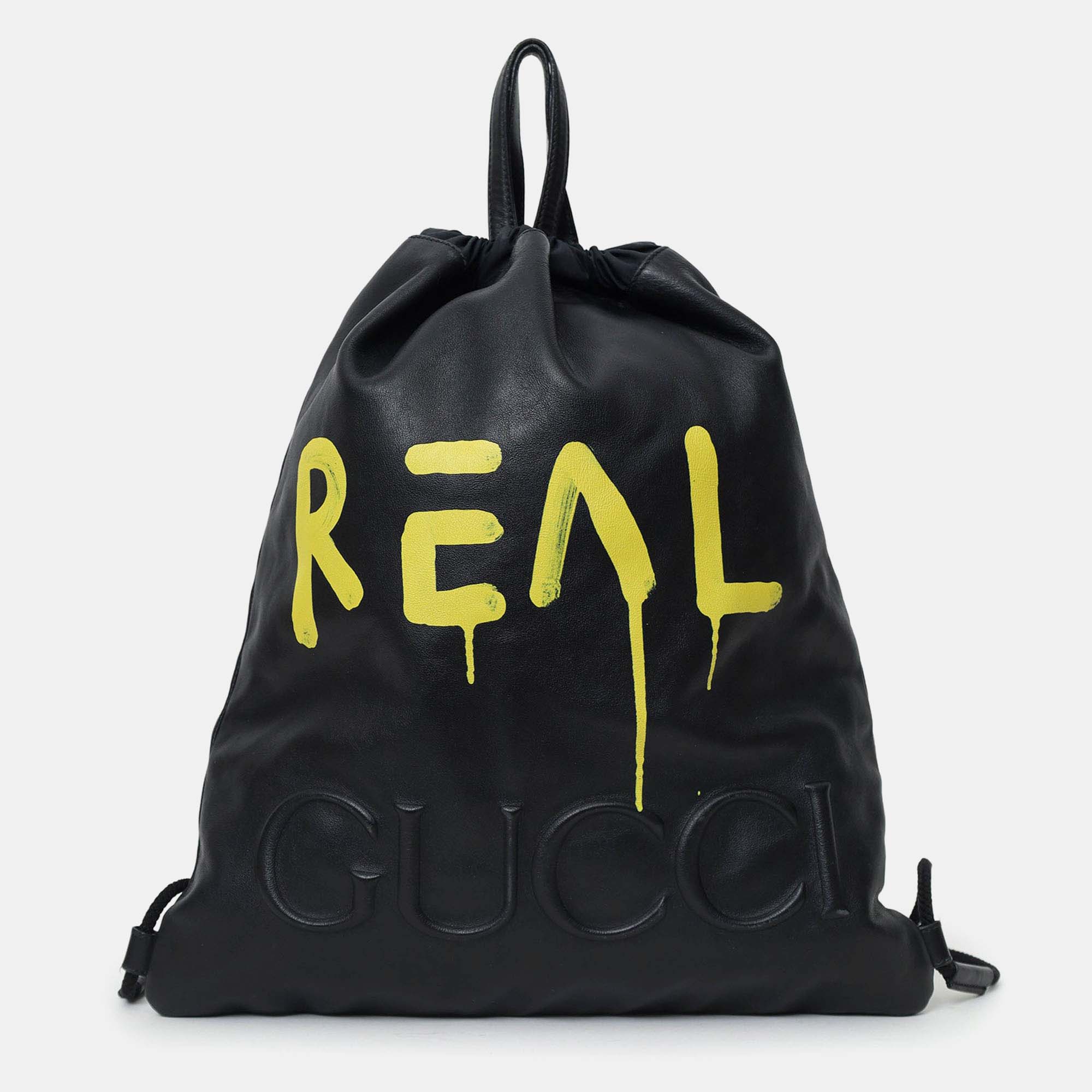 

Gucci Black Leather Ghost Printed "Real" Drawstring Backpack
