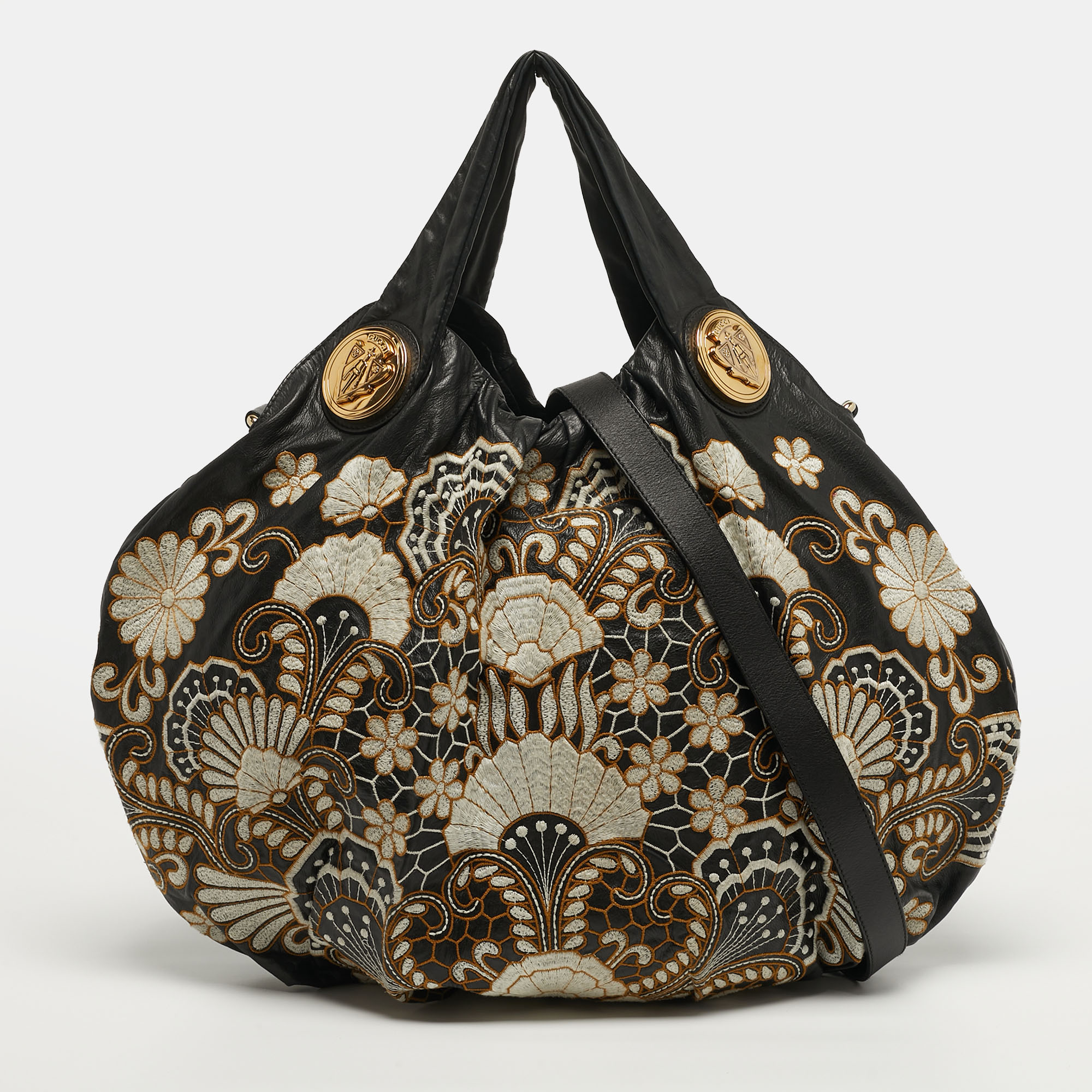 

Gucci Embroidered Hysteria Black Leather Hobo