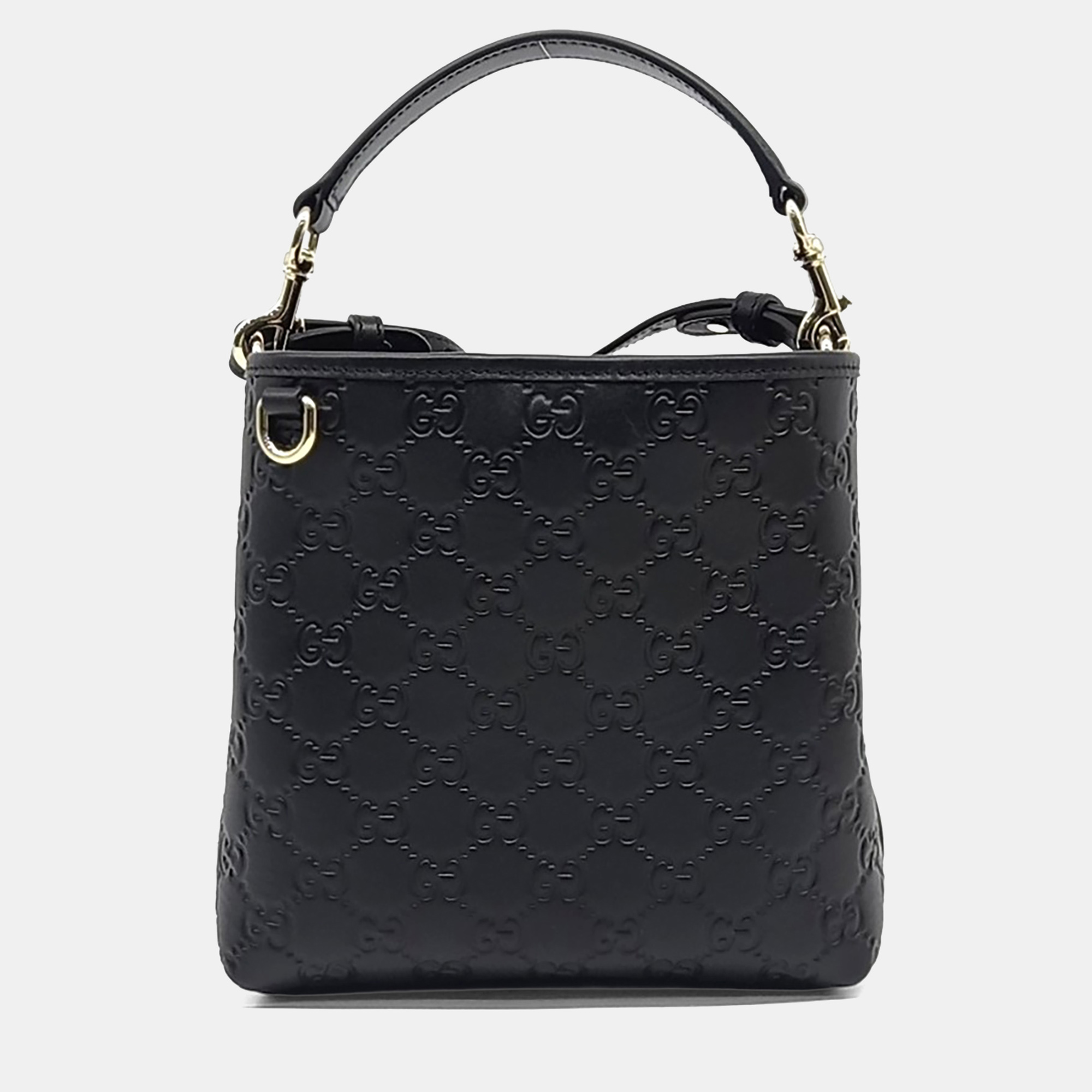 

Gucci Black Leather Gg Emblem Small Bucket Bag