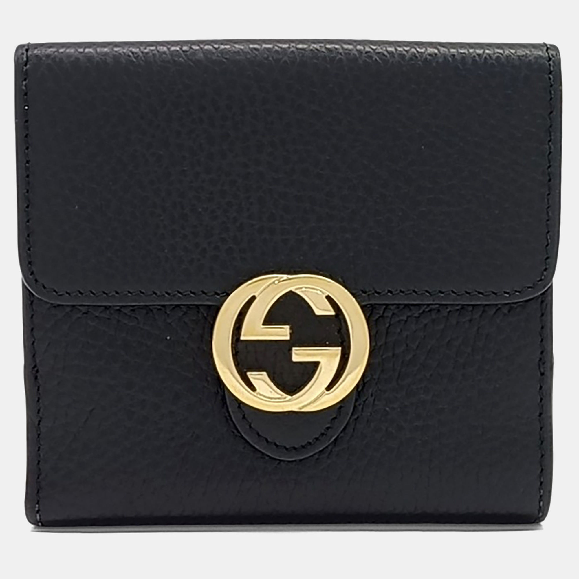 

Gucci Black Leather Gg Interlocking Medium Wallet