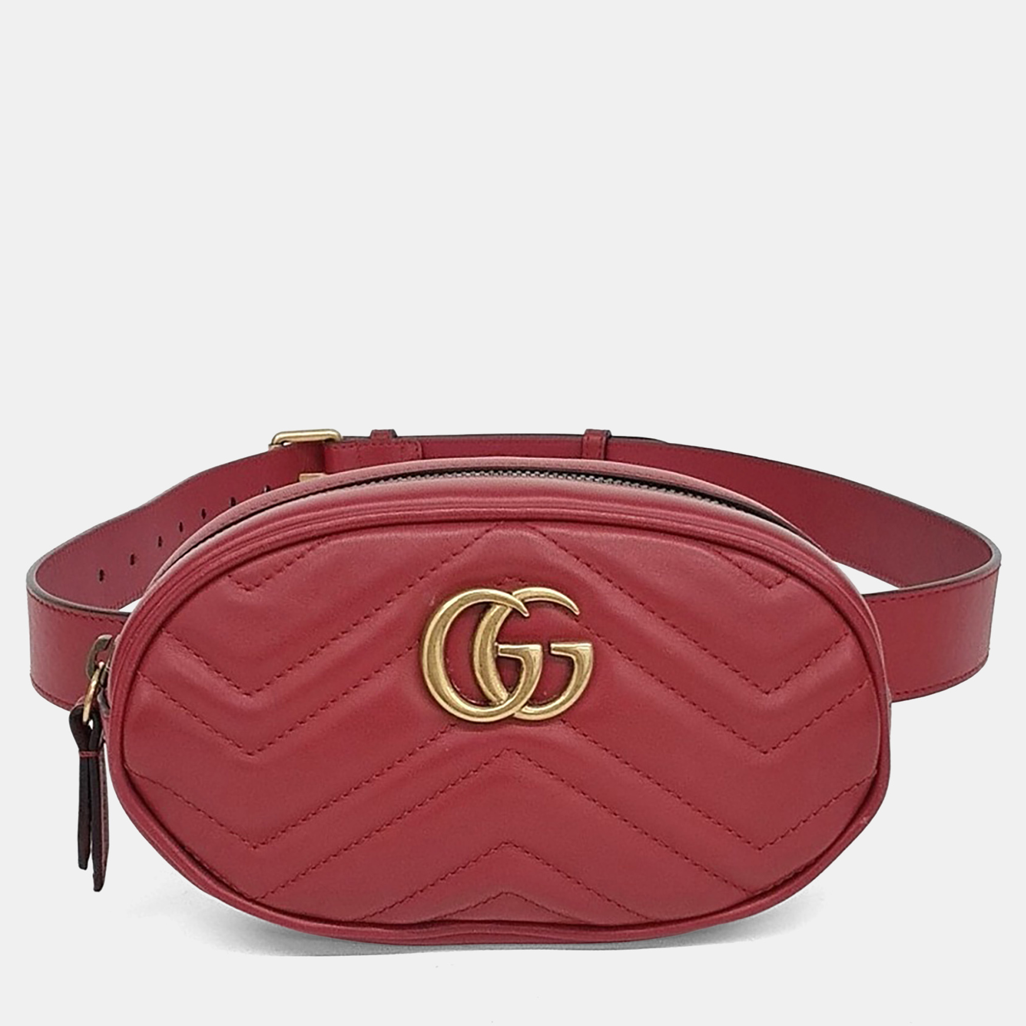 

Gucci Red Leather Gg Marmont Matelasse Belt Bag