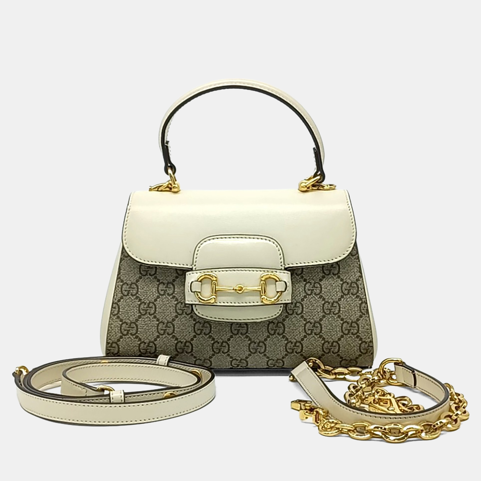 

Gucci Beige White Coated Canvas and Leather Horsebit 1955 Mini Bag