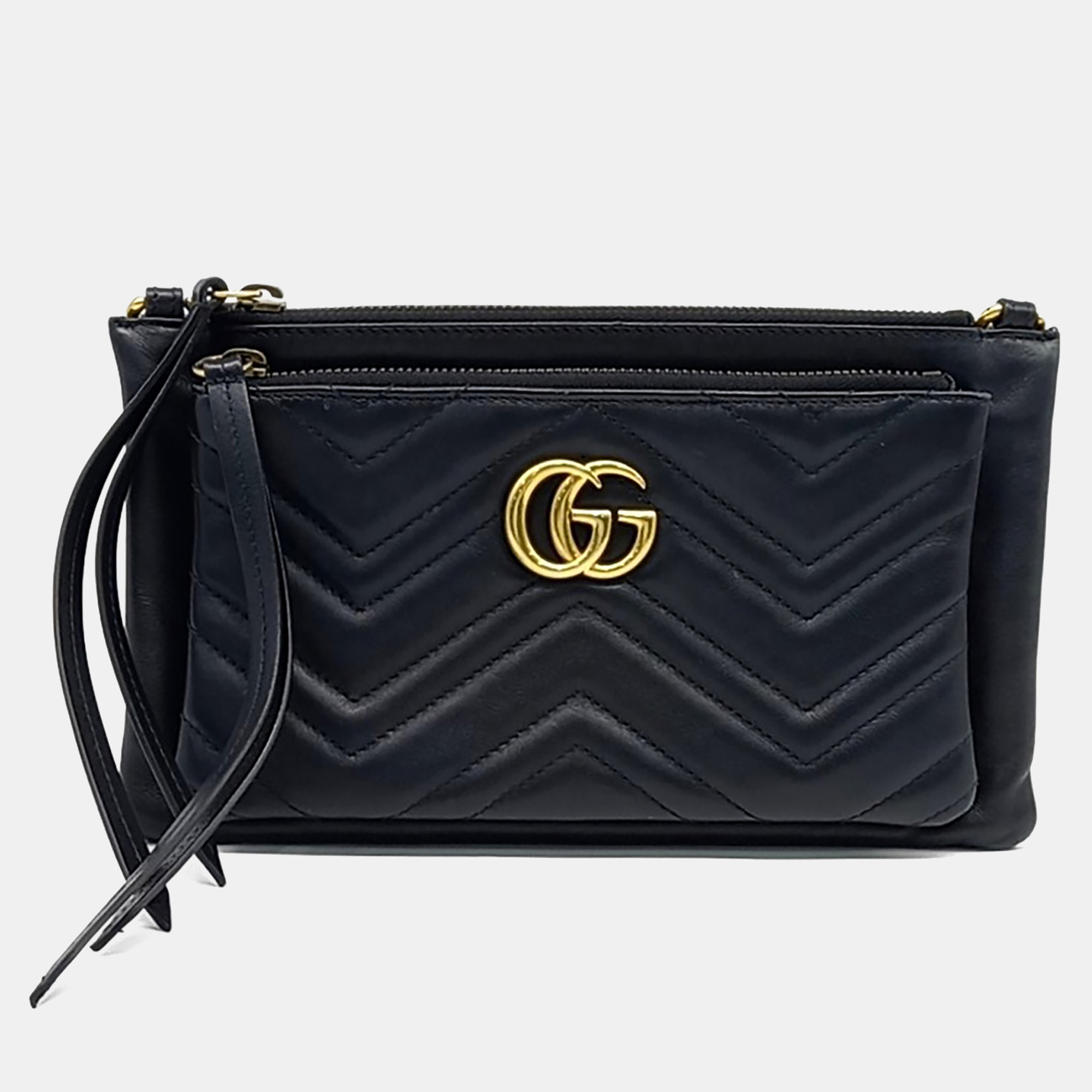 

Gucci Black Leather Marmont Matelasse Double Zip Crossbody Bag