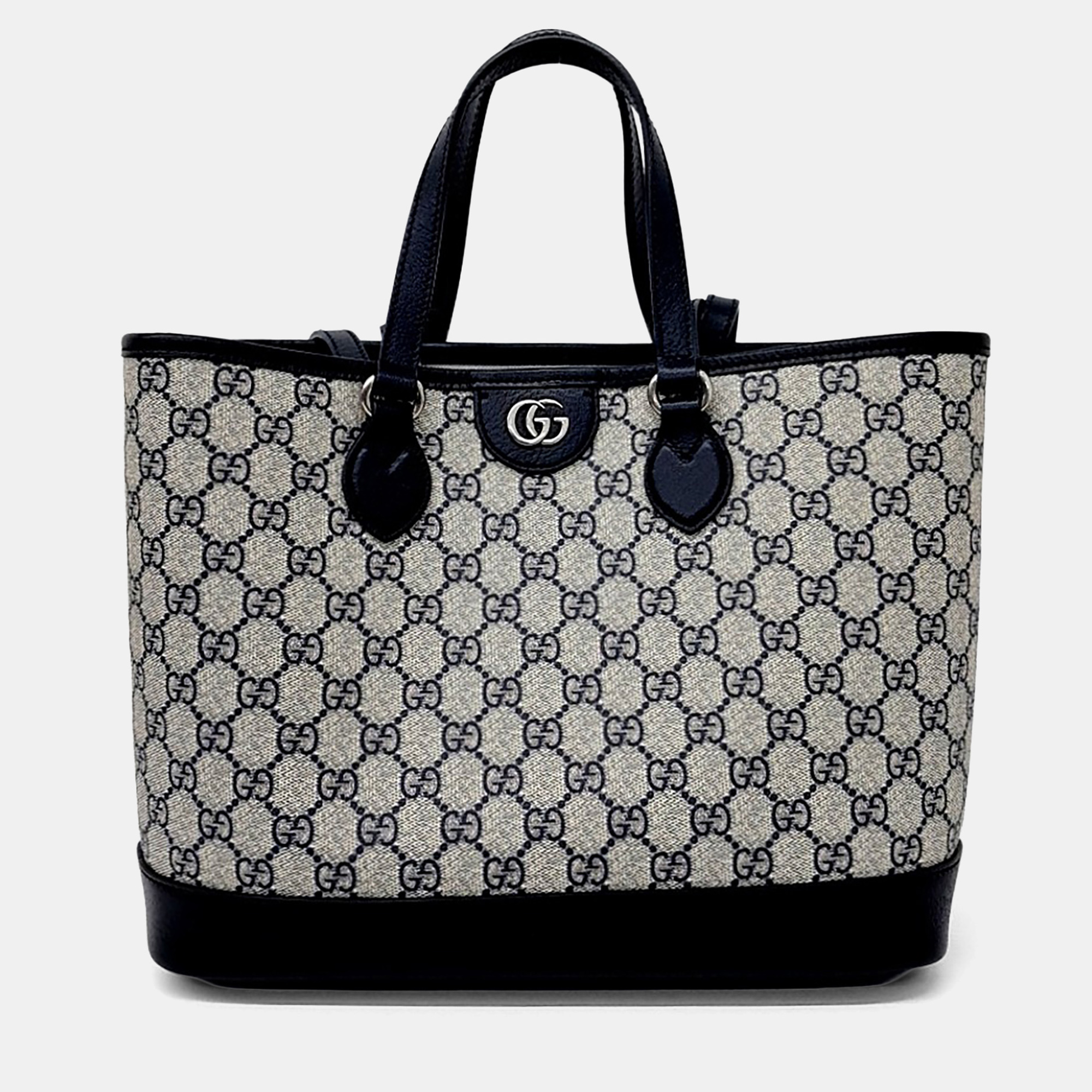 

Gucci Beige Navy Blue PVC Ophidia Gg Small Tote Bag