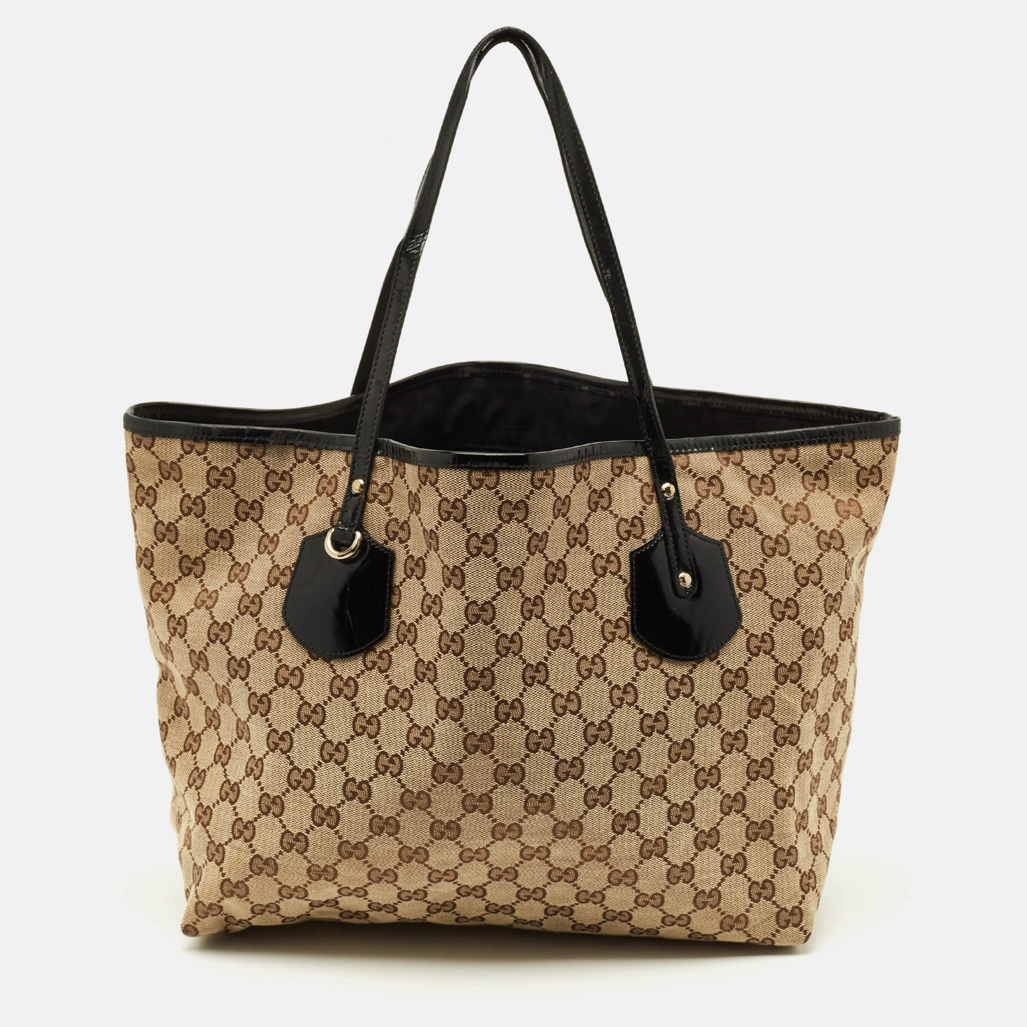

Gucci Jolie Black/Beige GG Canvas and Patent Leather Tote