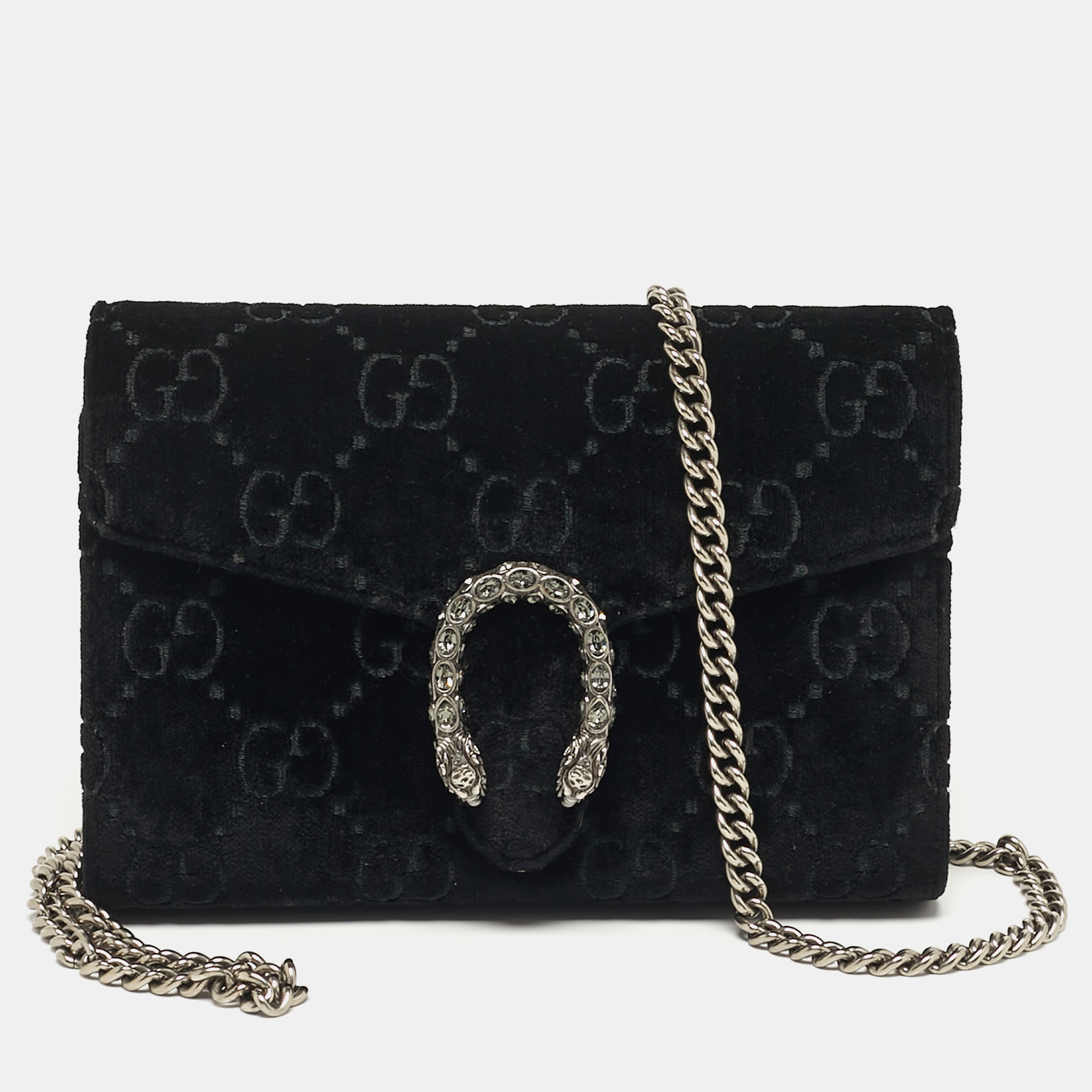 

Gucci Dionysus Crystal Black GG Velvet Wallet On Chain