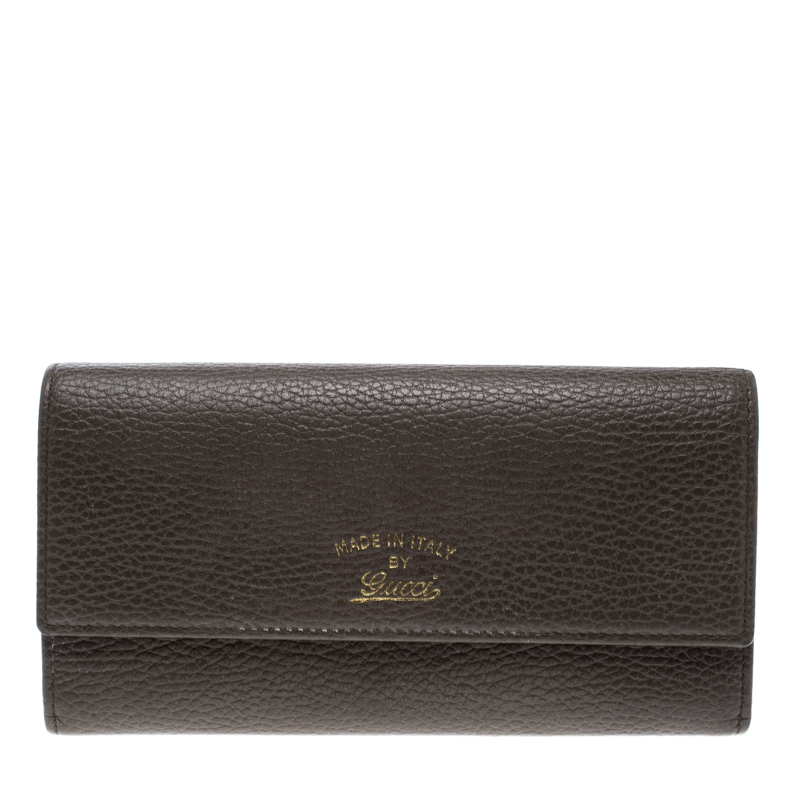 Gucci Khaki Pebbled Leather Continental Wallet
