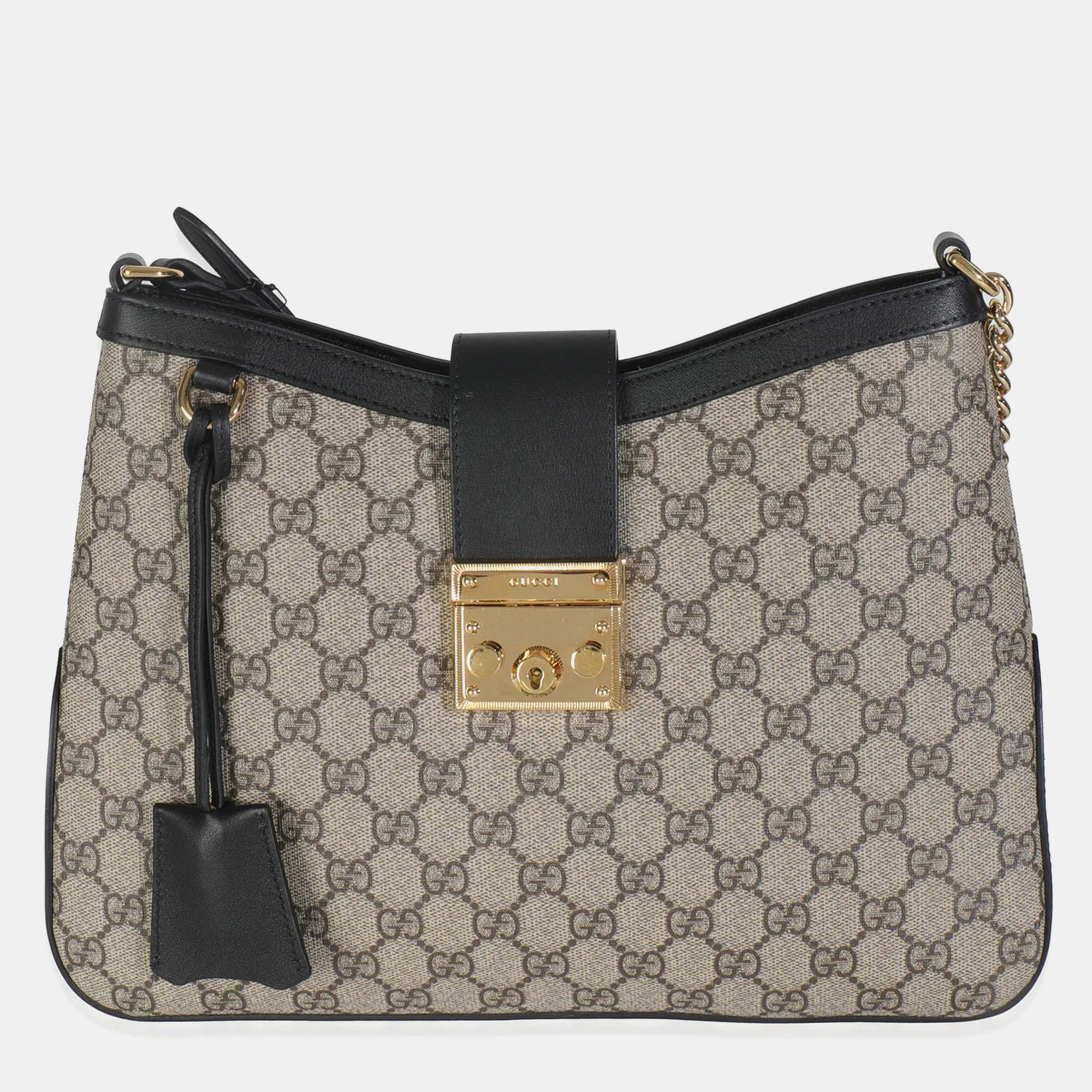 

Gucci Beige Black GG Supreme Monogram Canvas Medium Padlock Shoulder Bag