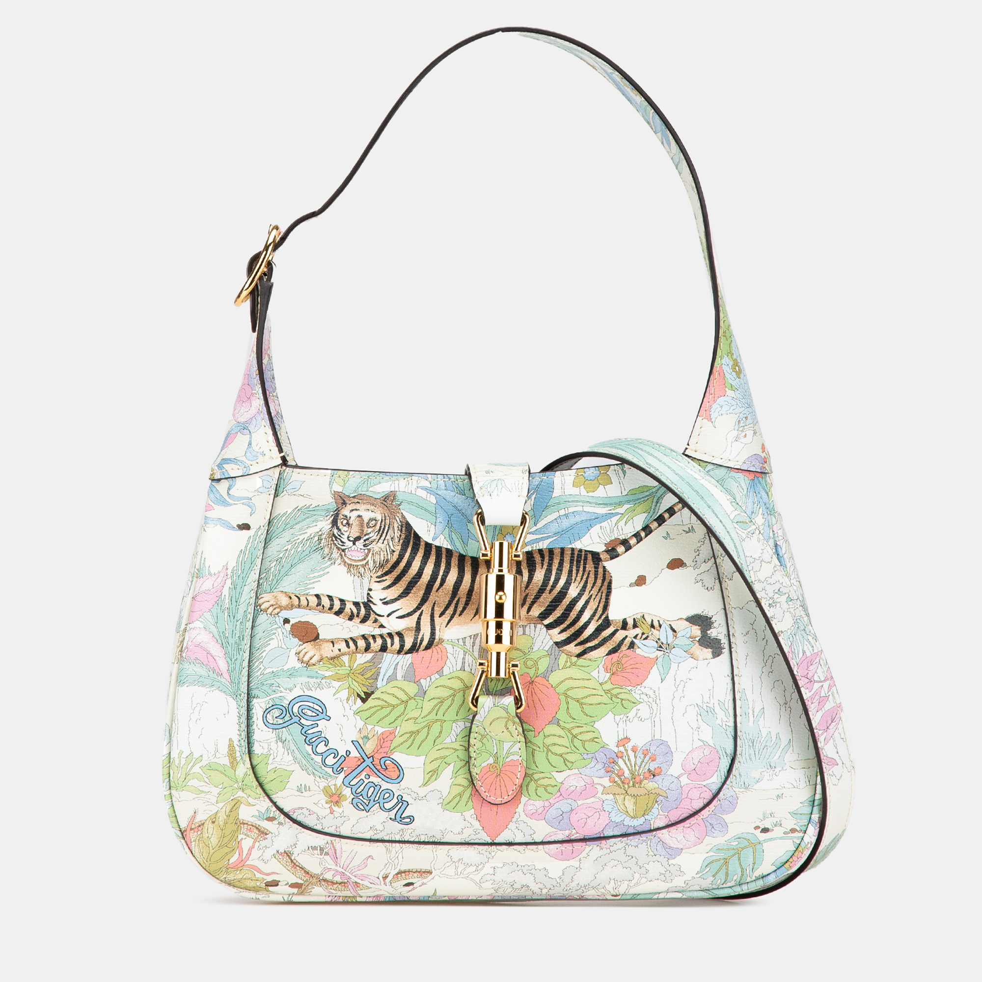 

Gucci White Yuko Higuchi Small Calfskin Floral Print Jackie 1961