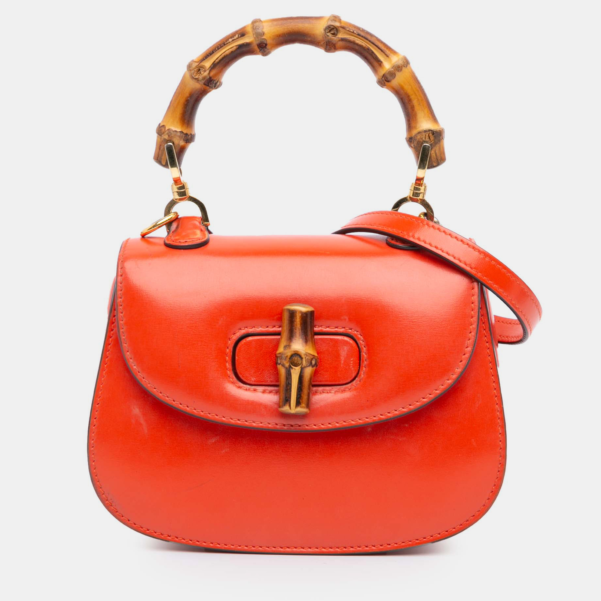 

Gucci Orange Mini Calfskin 1947 Bamboo Top Handle Bag