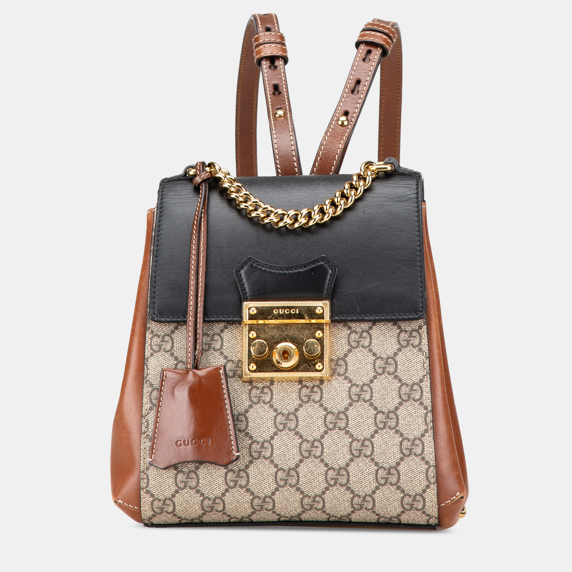 

Gucci Black Brown GG Supreme Padlock Backpack