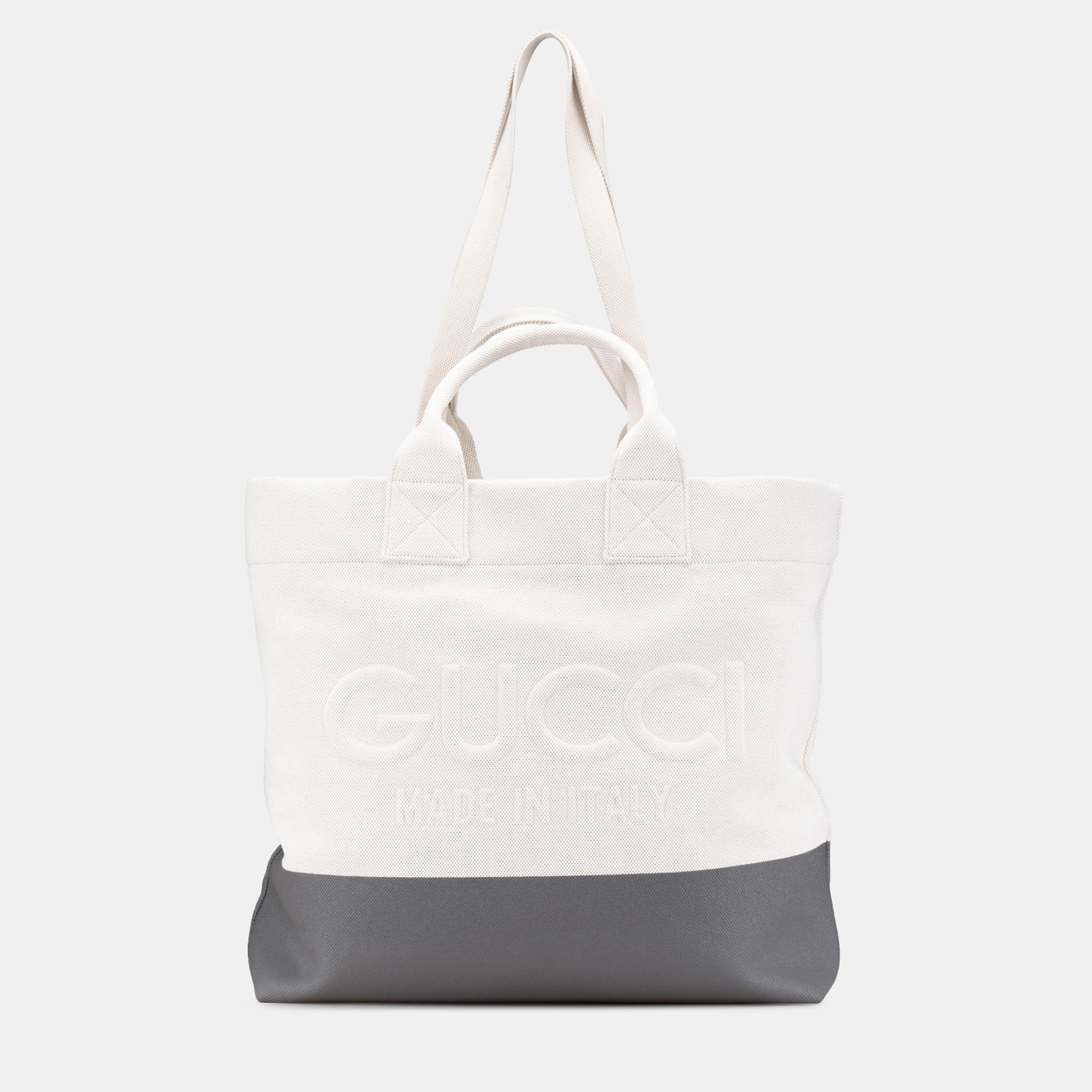 

Gucci Grey White Canvas Embossed Logo Tote