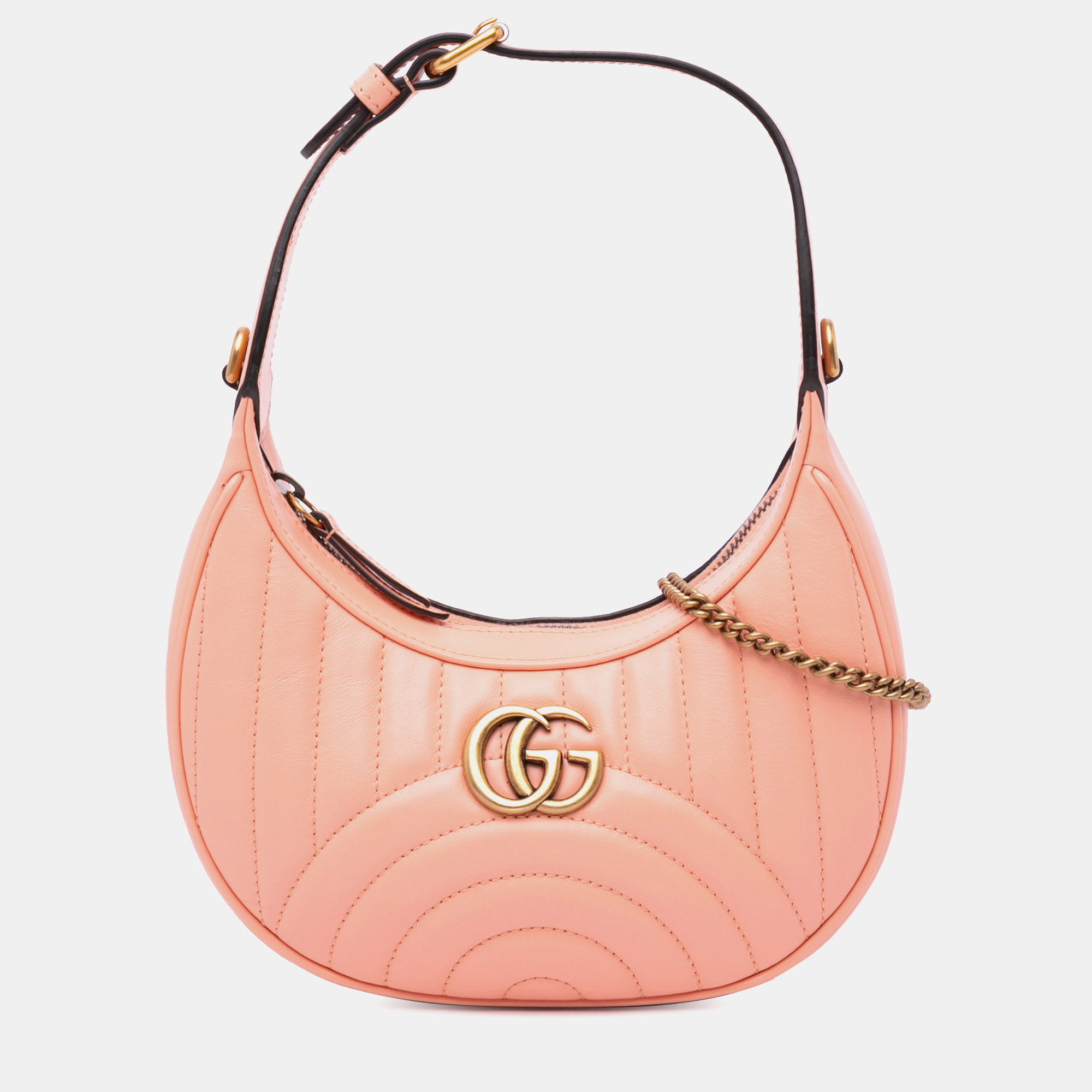 

Gucci Pink Mini Matelasse Leather GG Marmont Half Moon Hobo