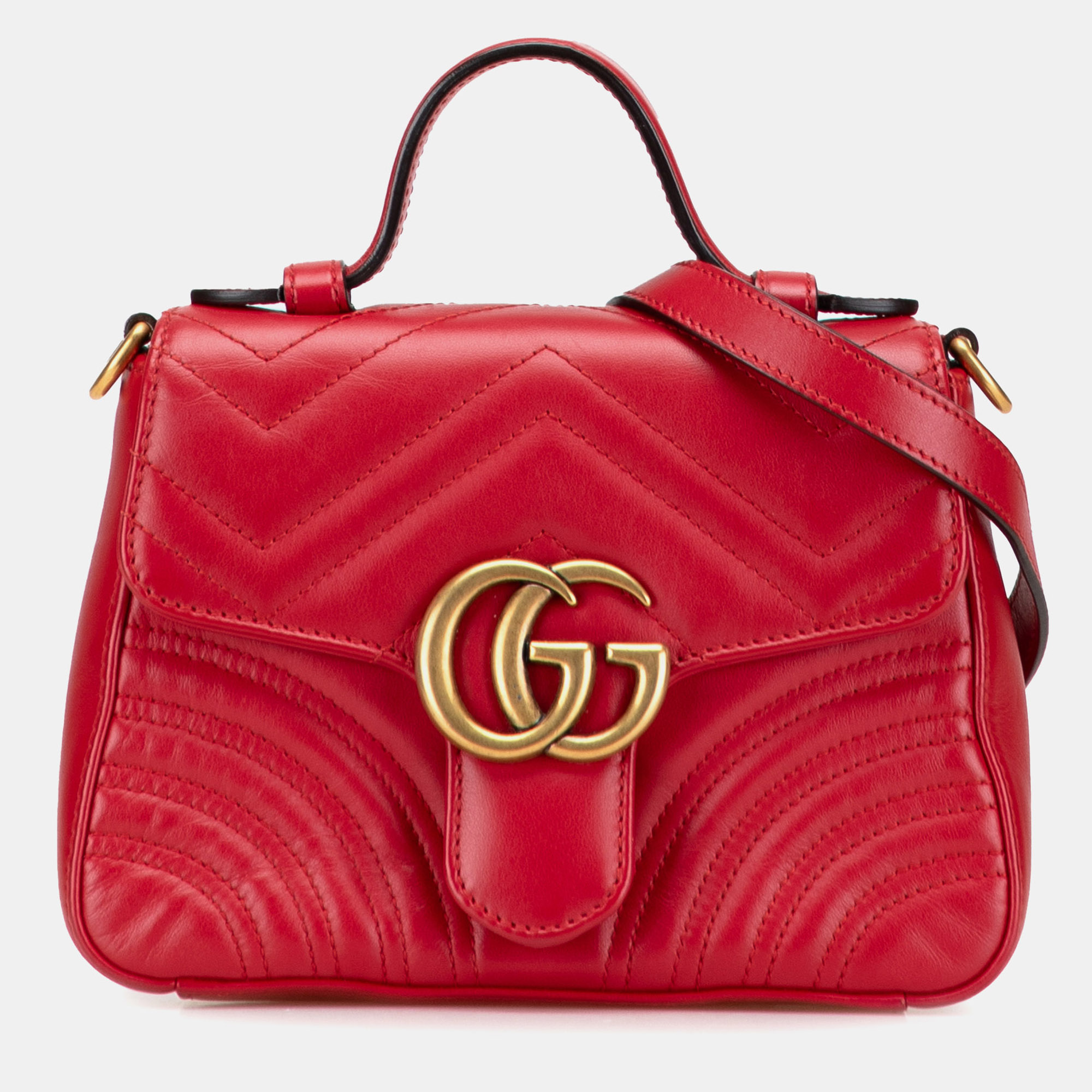 

Gucci Red Mini GG Marmont Matelasse Leather Top Handle Bag