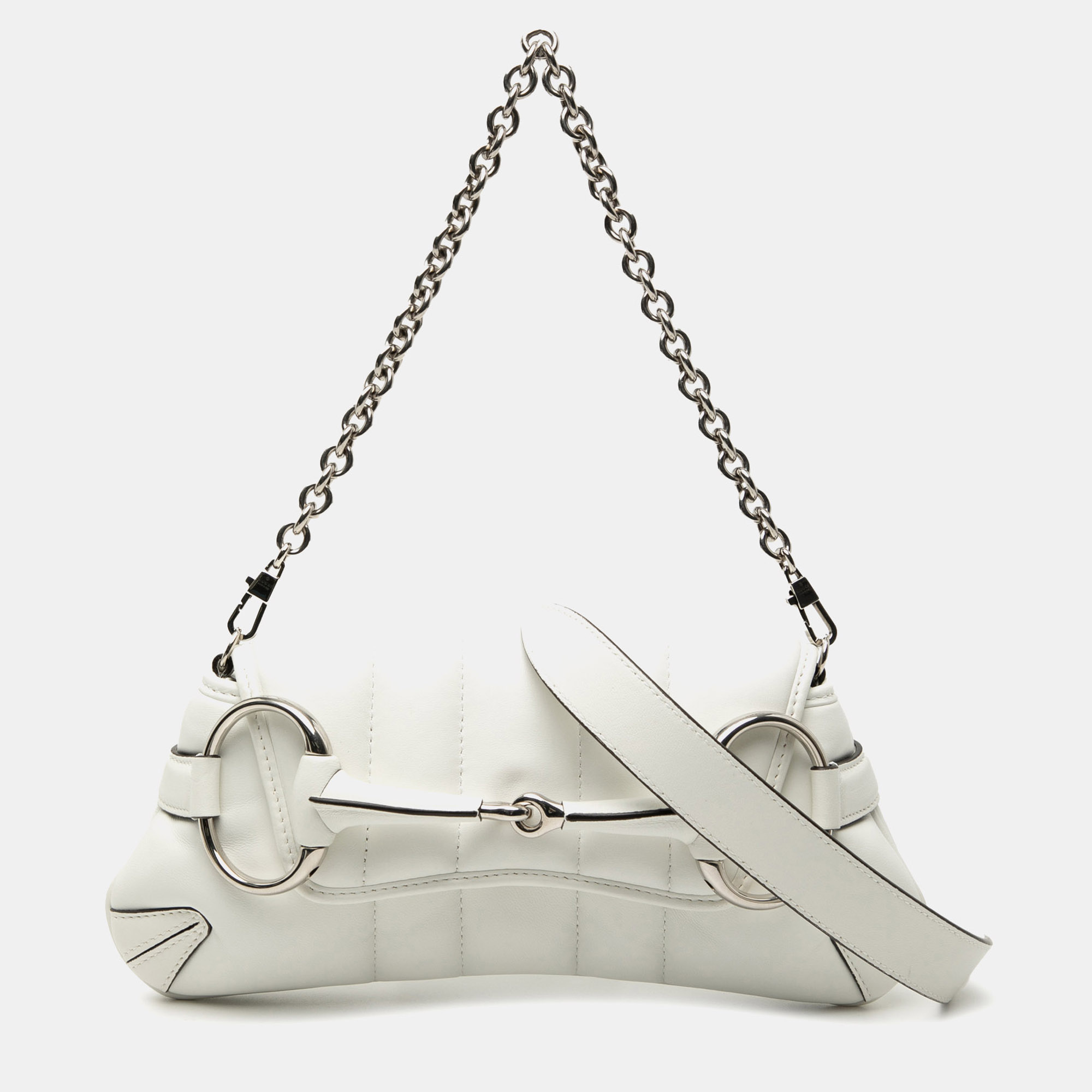 

Gucci White Small Quilted Leather Horsebit Chain Satchel