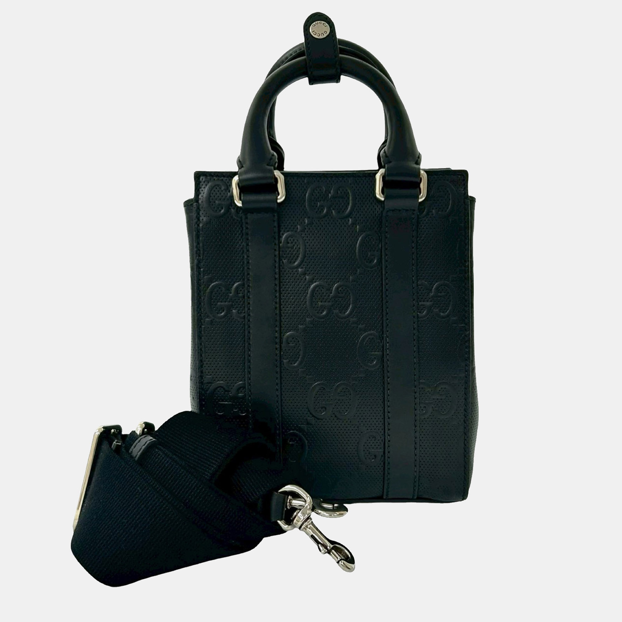 

Gucci Black Mini GG Embossed Perforated Leather Tote