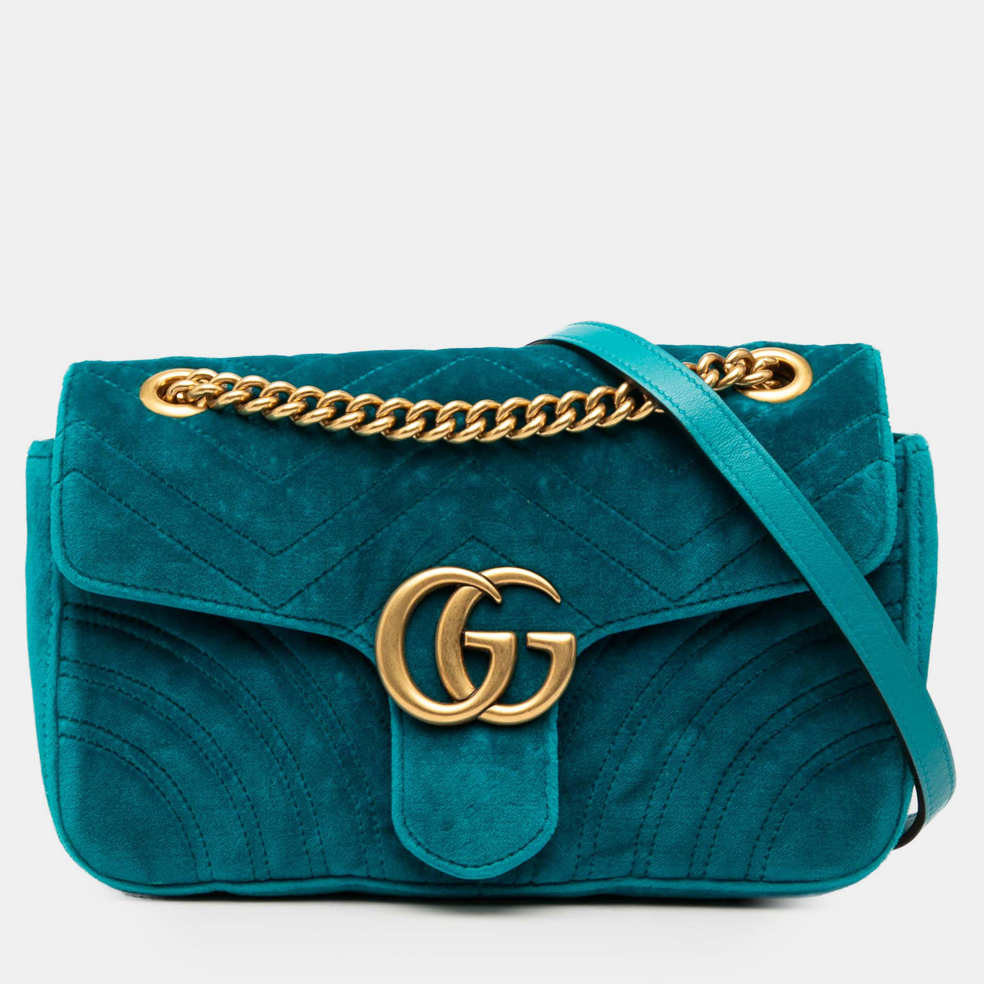 

Gucci Blue Medium GG Marmont Matelasse Velvet Shoulder Bag