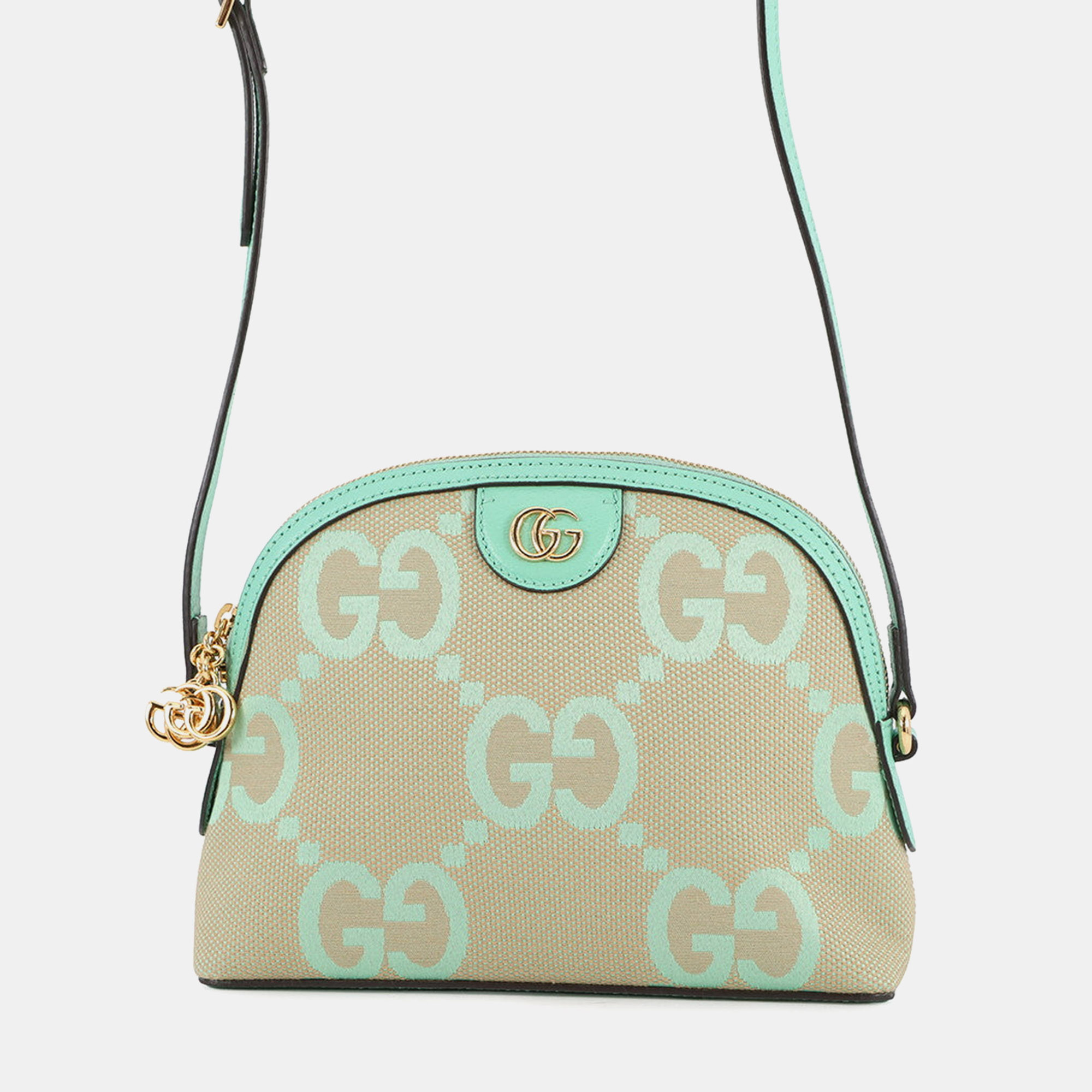 

Gucci Jumbo Gg Ophidia Shoulder Bag Mint Green/Beige Leather Canvas