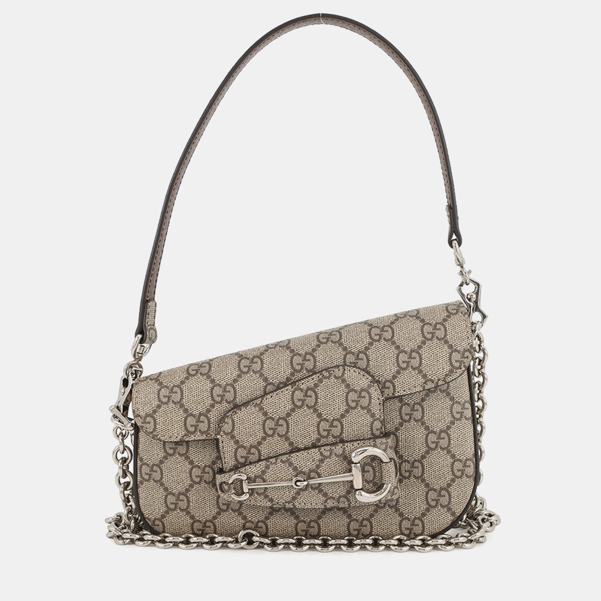 

Gucci Horsebit 1955 Gg Supreme Shoulder Bag Beige/Brown Pvc Leather Size Mini