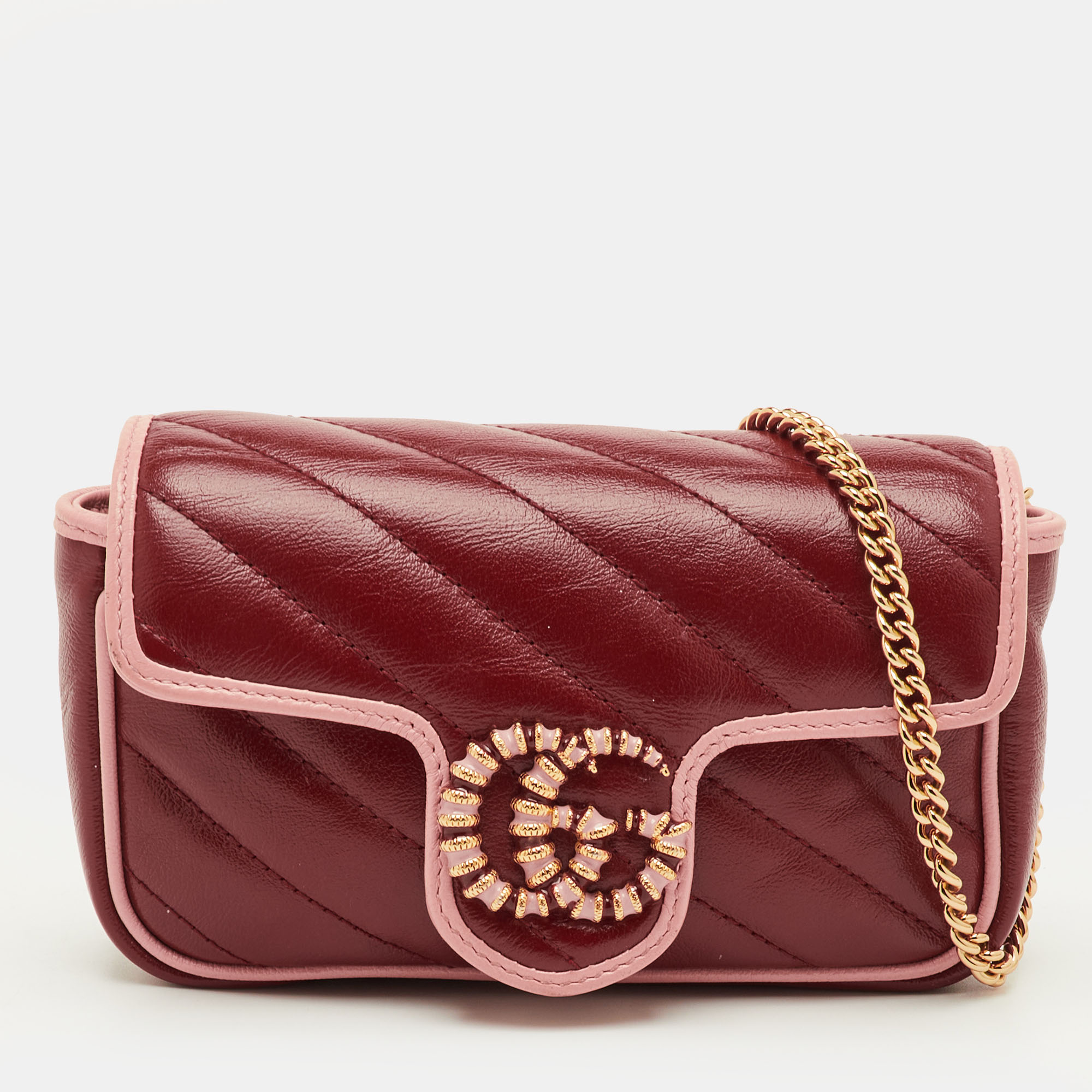 

Gucci GG Marmont Torchon Red/Pink Diagonal Quilted Leather Shoulder Bag