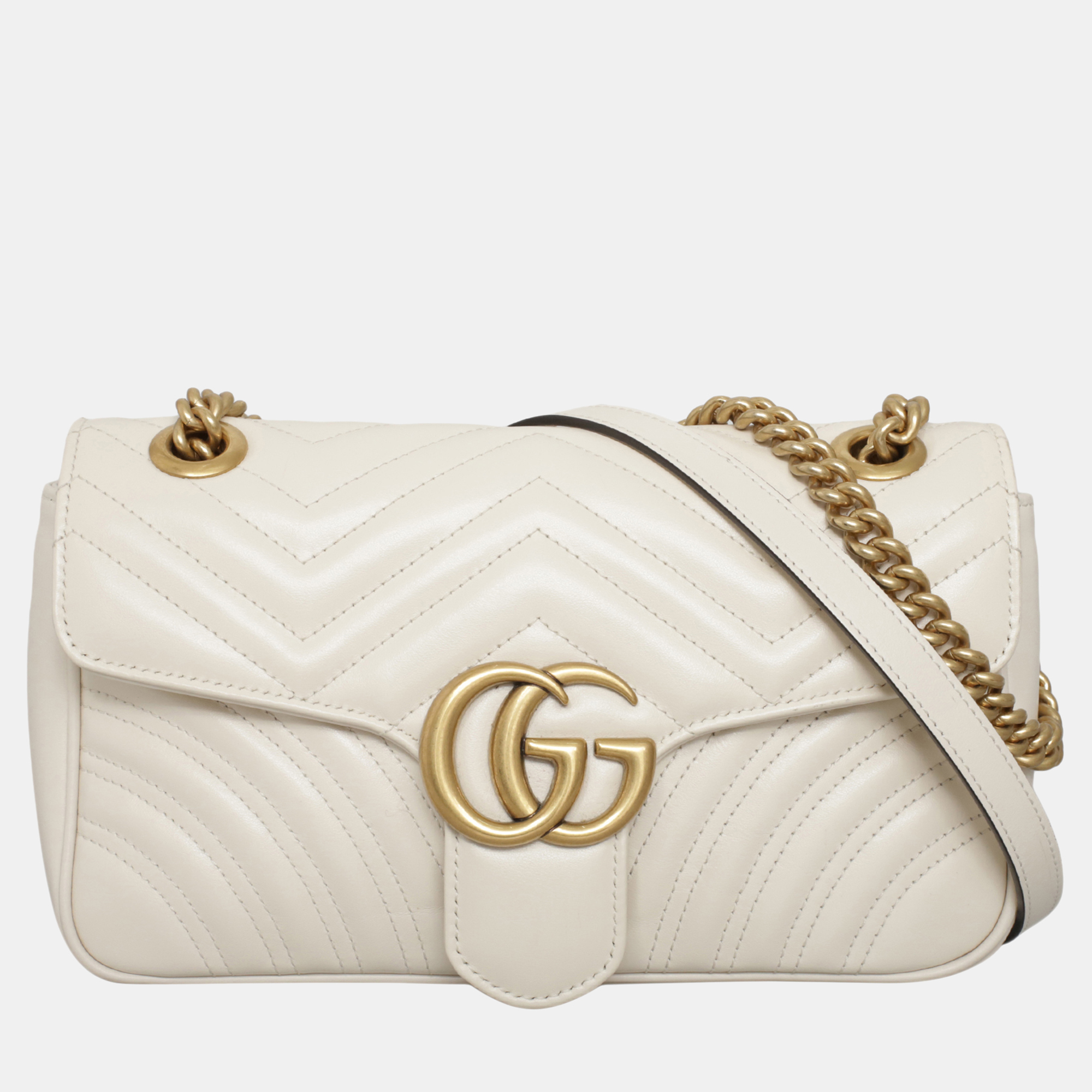 

Gucci White Leather GG Marmont Medium Shoulder Bag