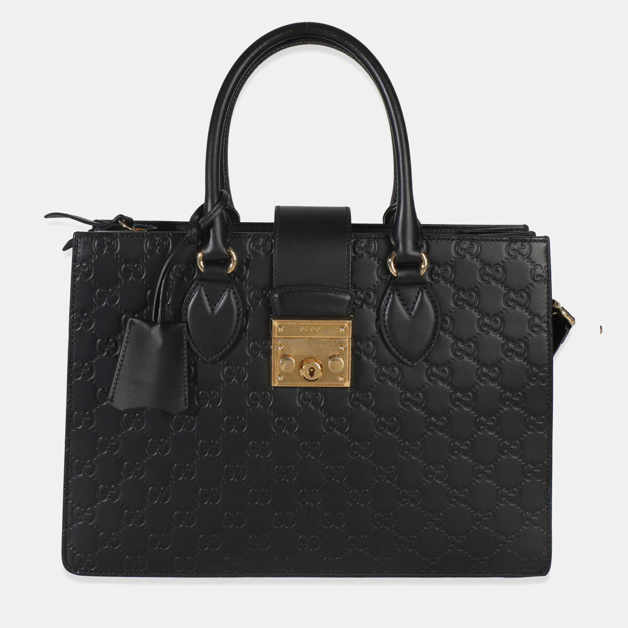 

Gucci Black Guccissima Leather Medium Padlock Convertible Tote