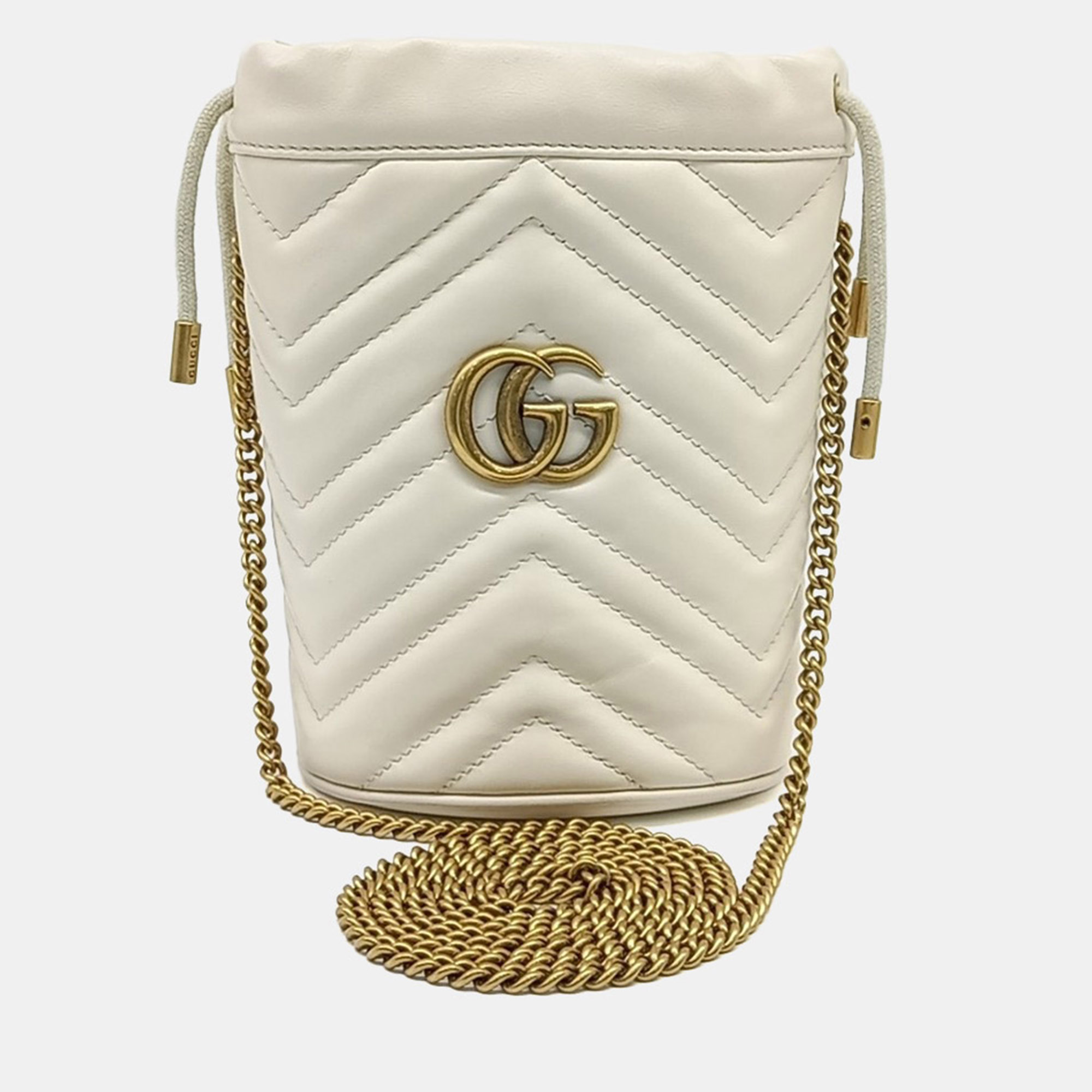 

Gucci Cream Leather GG Marmont Mini Bucket Bag