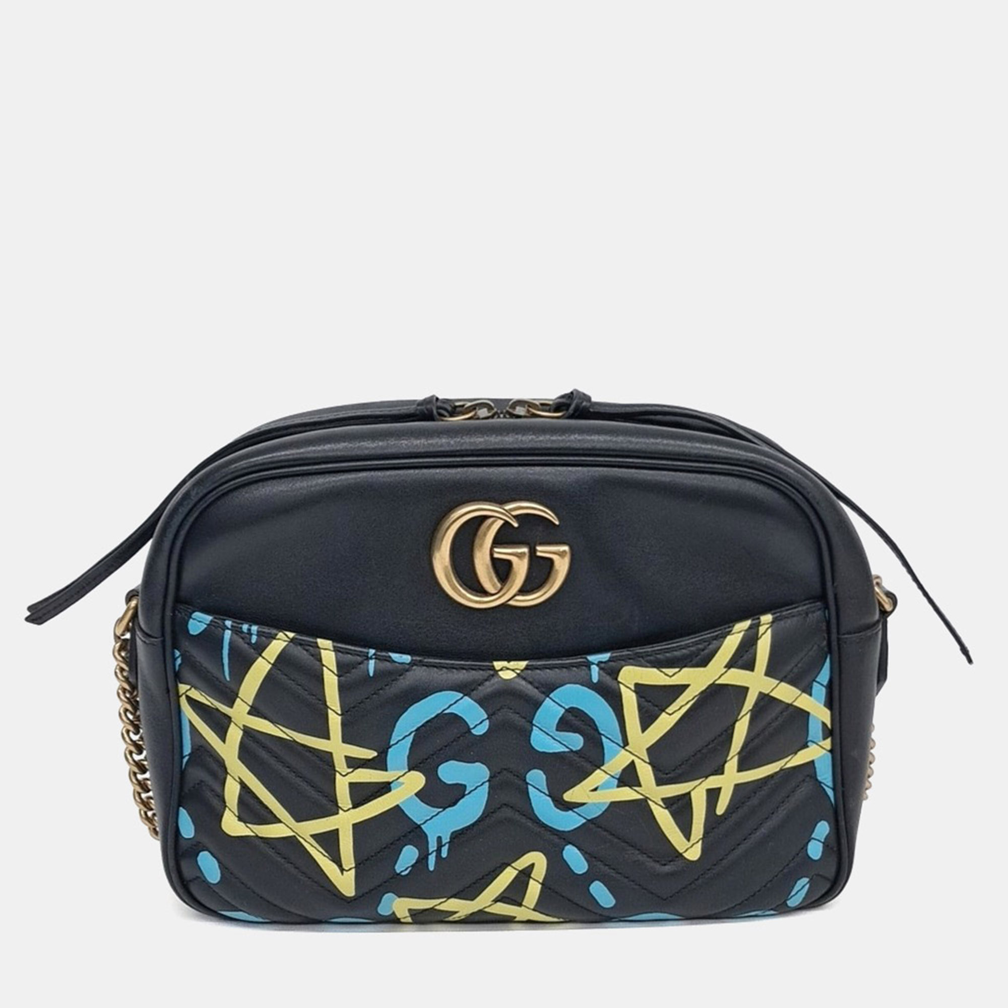 

Gucci Black Leather Ghost Marmont Matrasse Bag