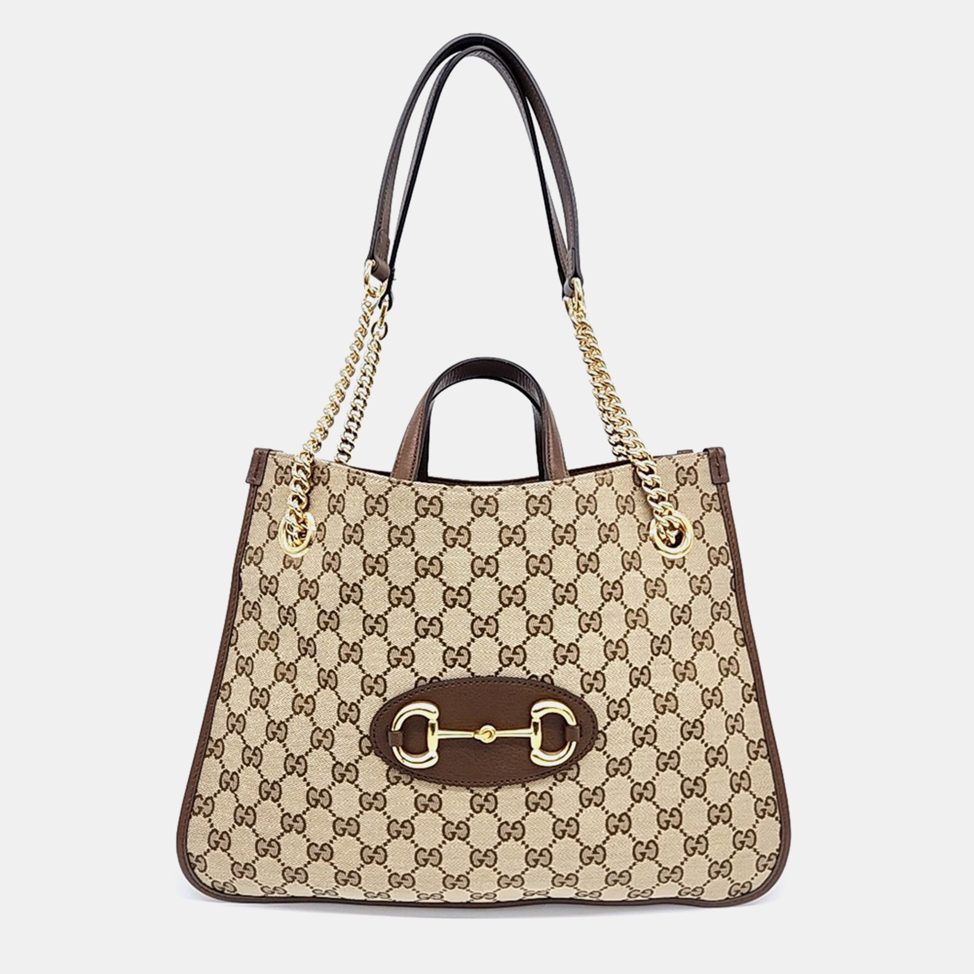

Gucci Beige/Brown Canvas 1955 Horsebit Medium Tote Bag