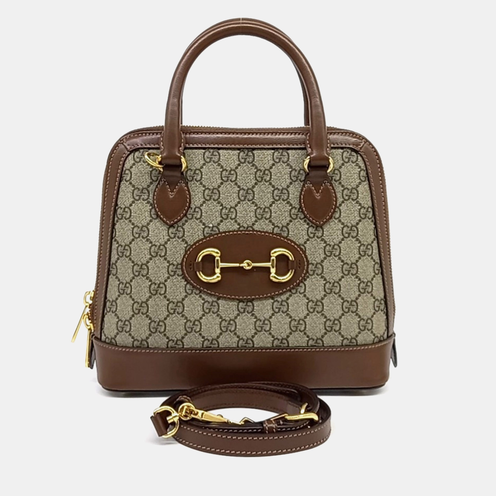 

Gucci Beige/Brown Coated Canvas 1955 Horsebit Top Handle Bag Small