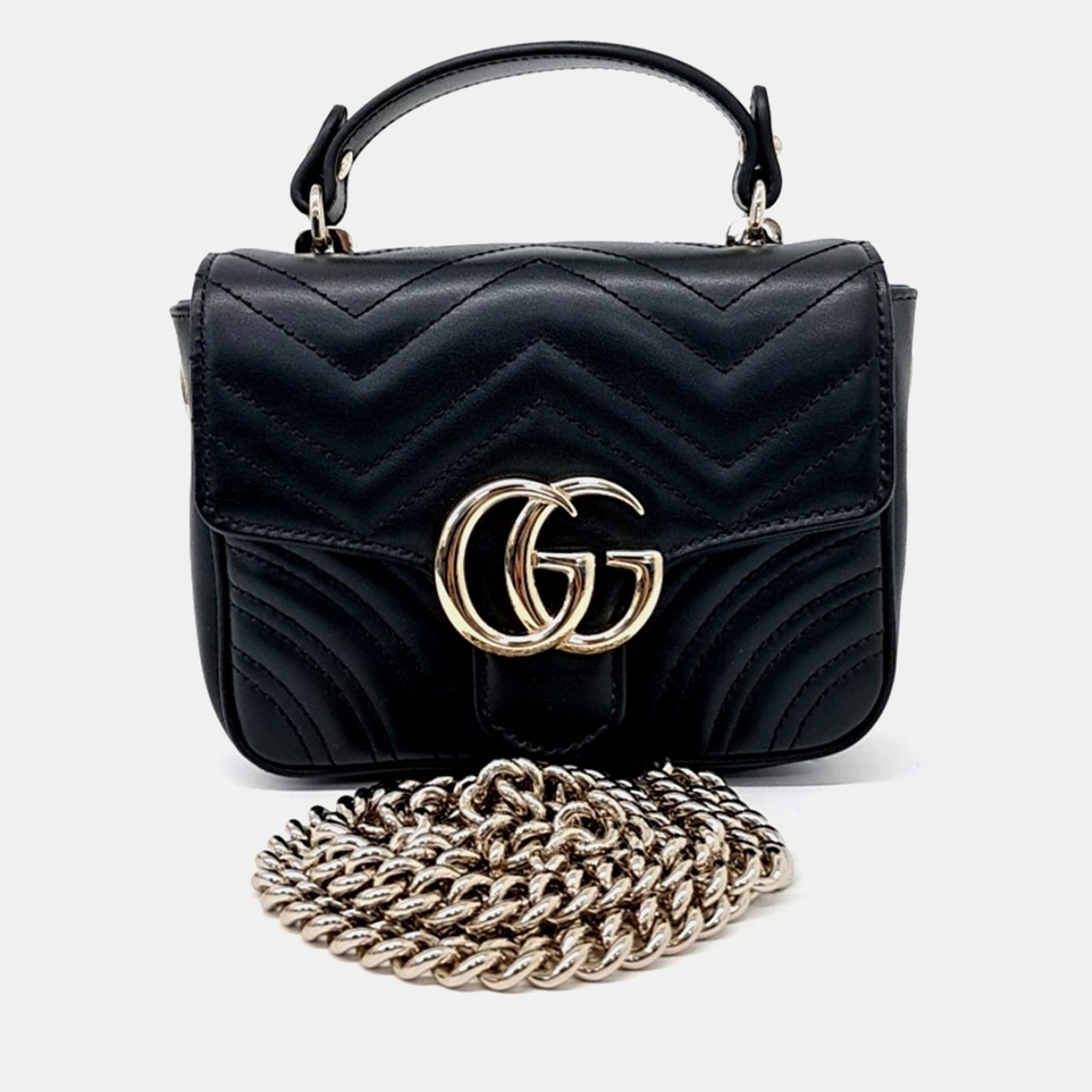 

Gucci Black Leather Marmont Mini Top Handle Bag