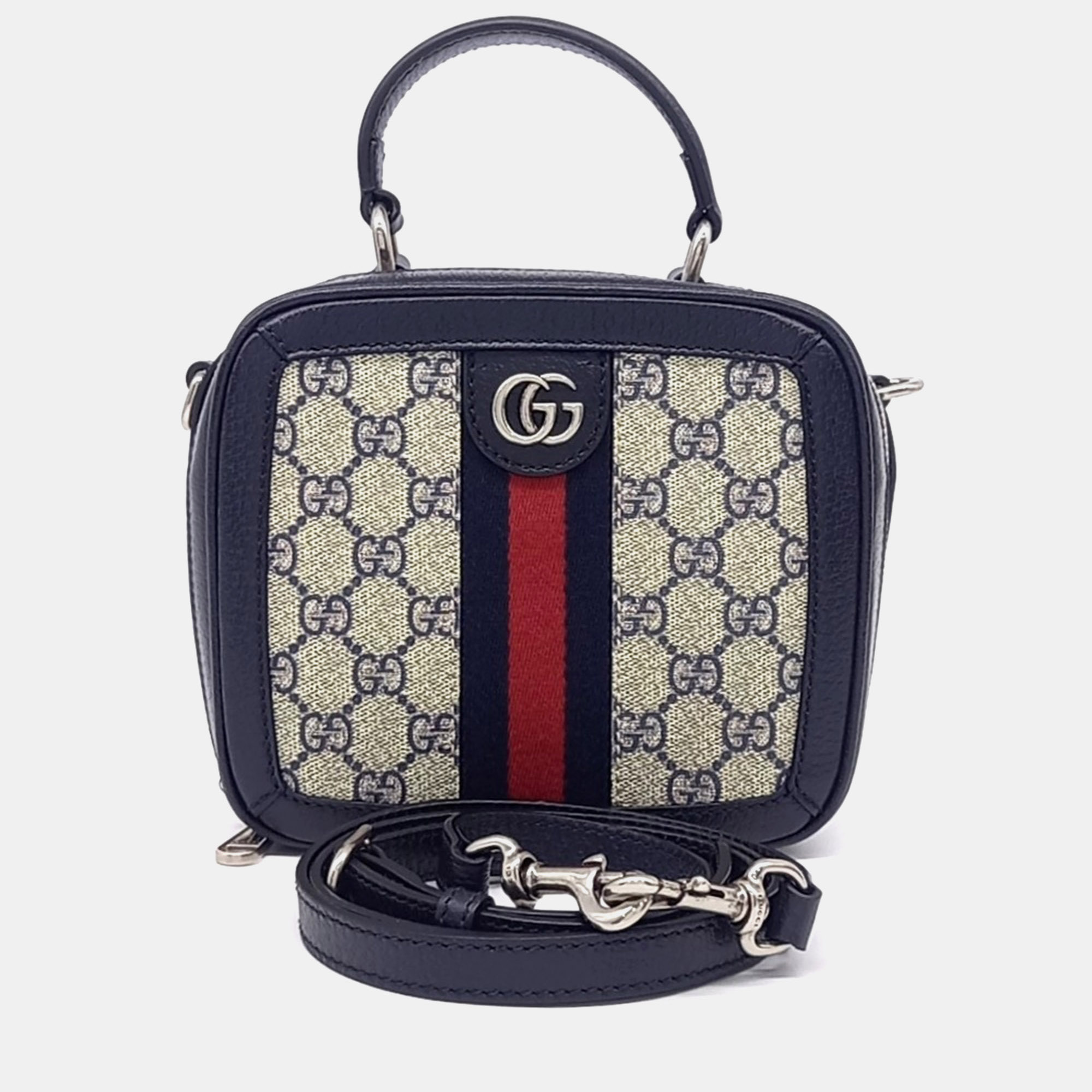 

Gucci Navy Blue Canvas Ophidia GG Top Handle Bag Mini