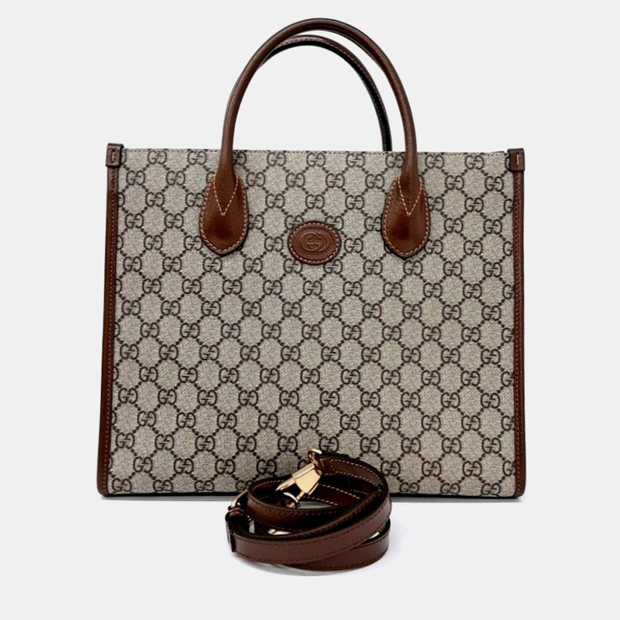 

Gucci Beige Brown Coated Canvas GG Small Tote Bag
