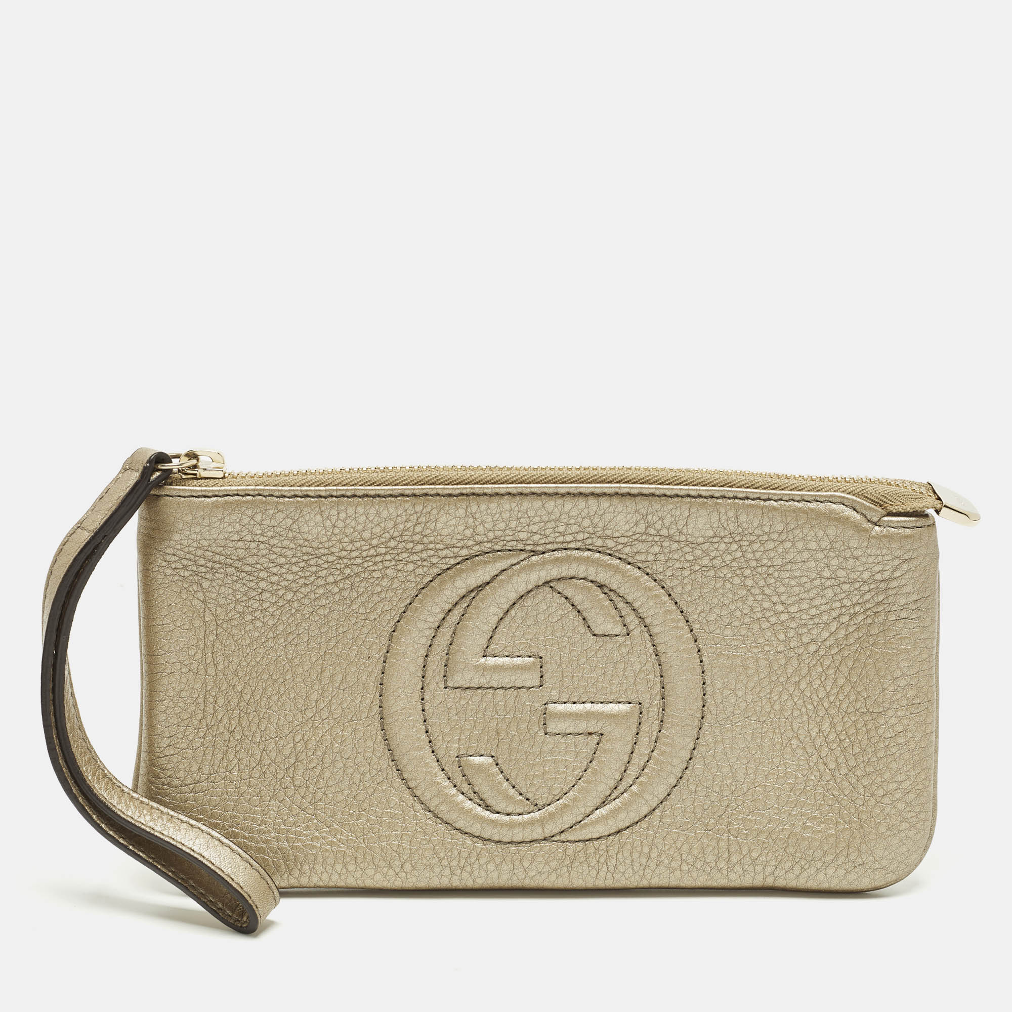 

Gucci Soho Metallic Beige Leather Wristlet Clutch