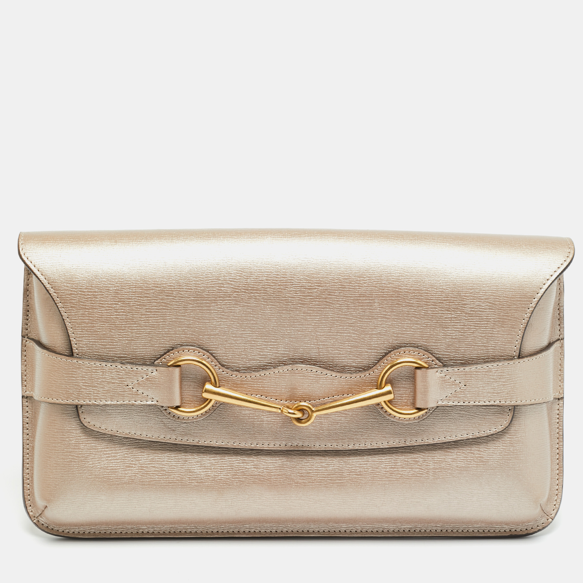 

Gucci Bright Bit Metallic Beige Leather Clutch