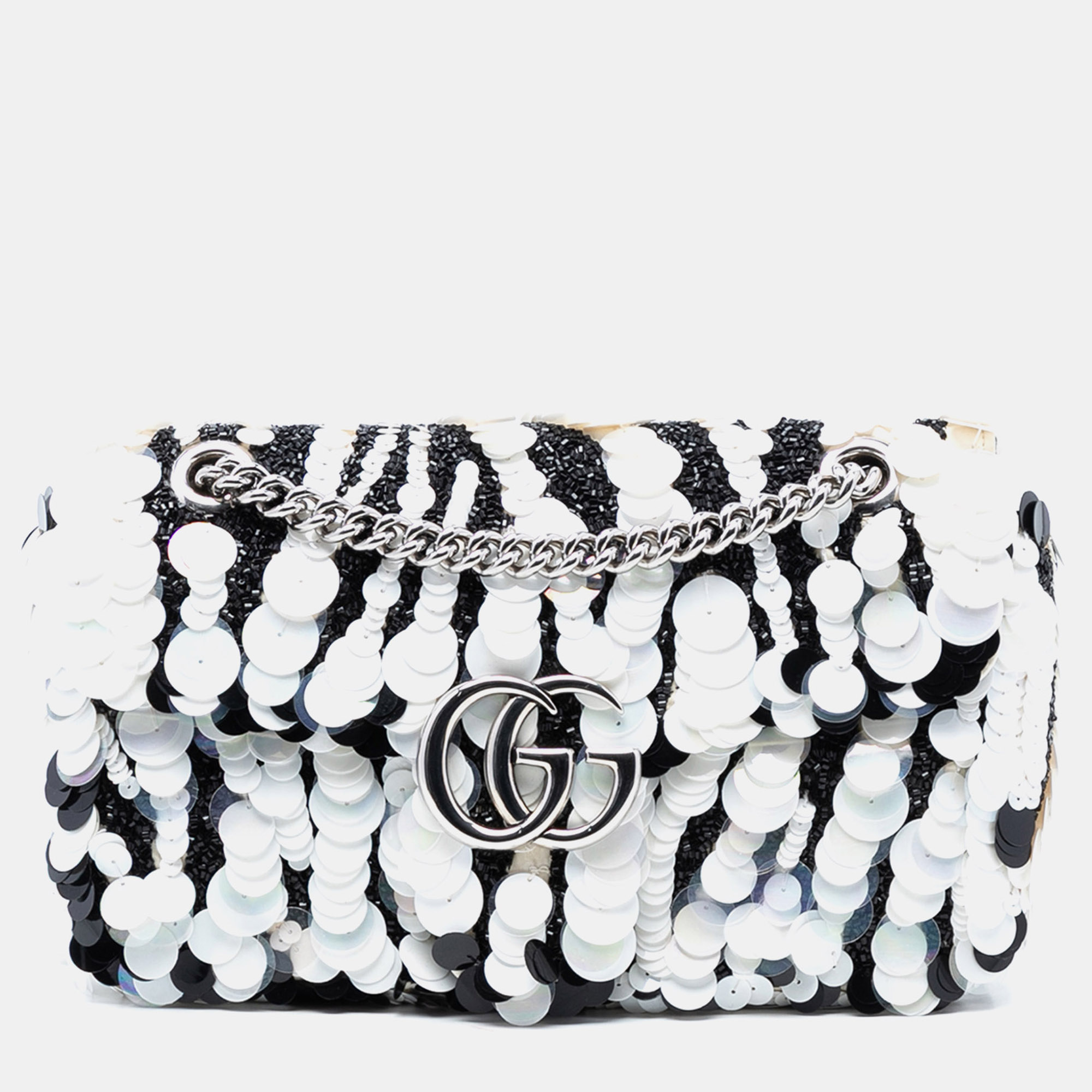 

Gucci Black White Medium GG Marmont Sequin Embellished Leather Shoulder Bag