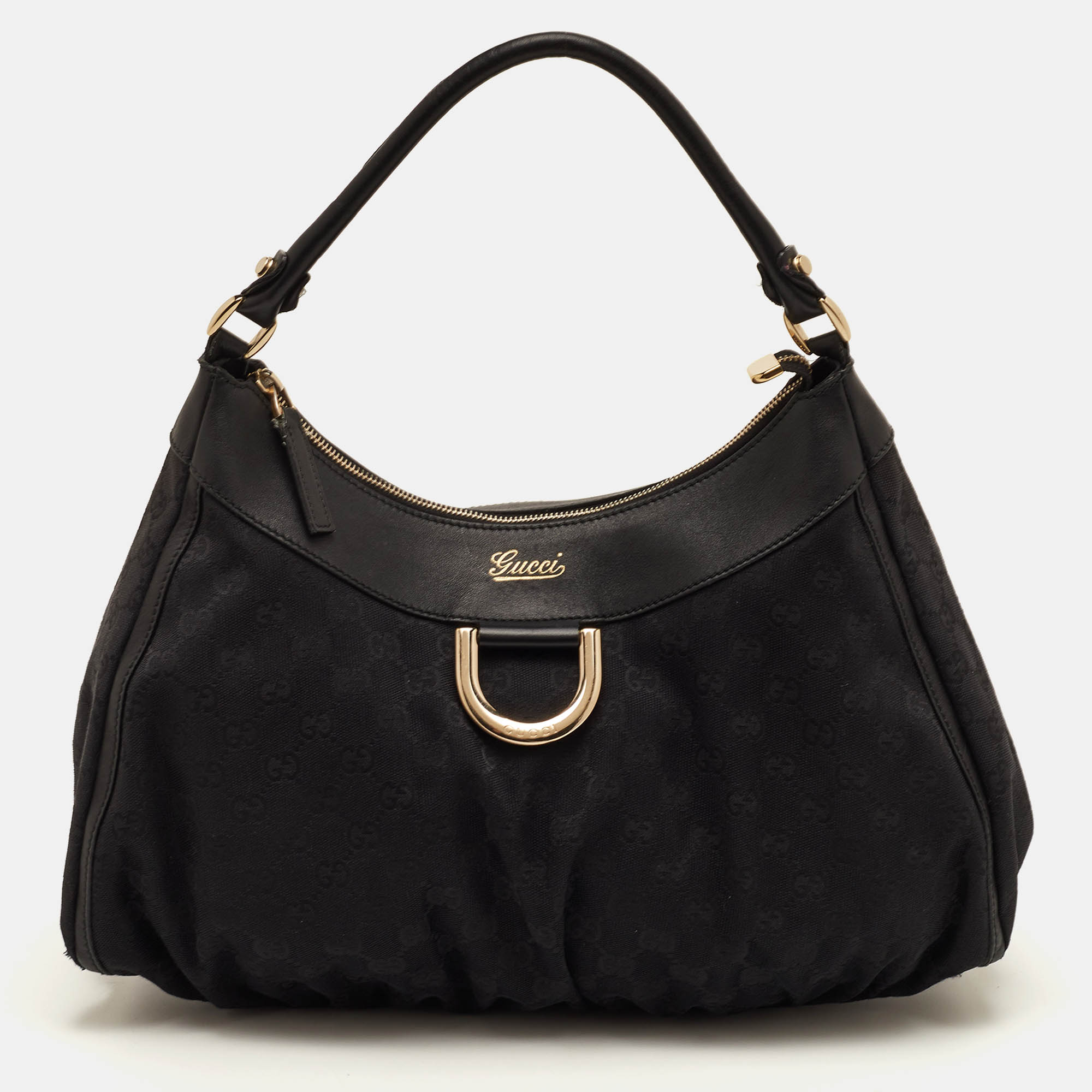 

Gucci Abbey D-Ring Black GG Canvas and Leather Hobo